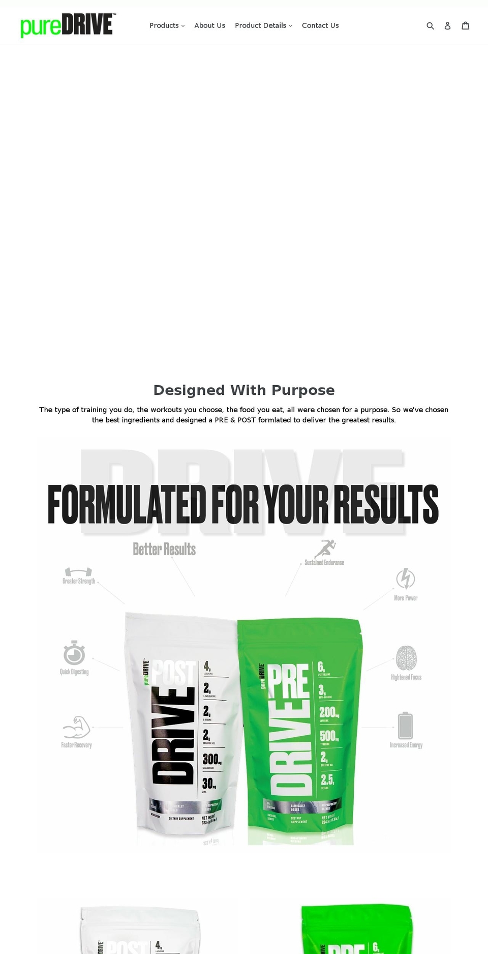 pureDRIVE Shopify theme site example puredrivenutrition.com