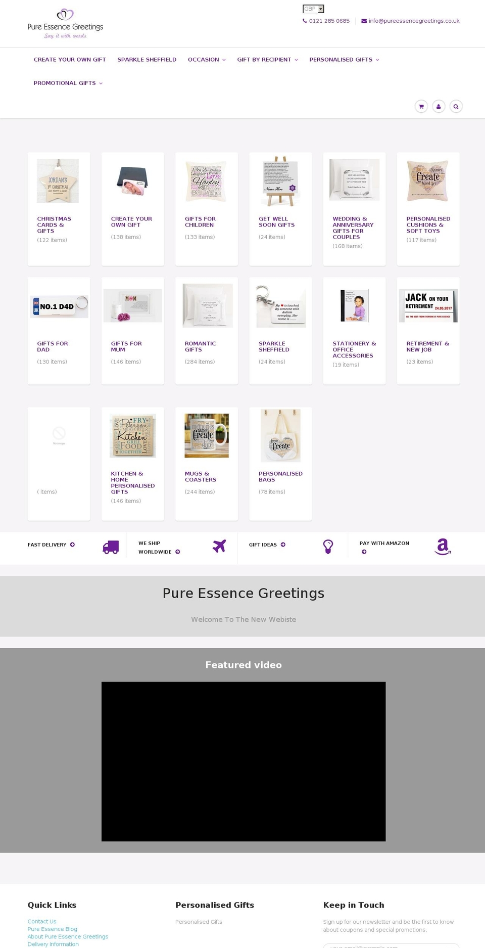 pureessencegreetings.co.uk shopify website screenshot