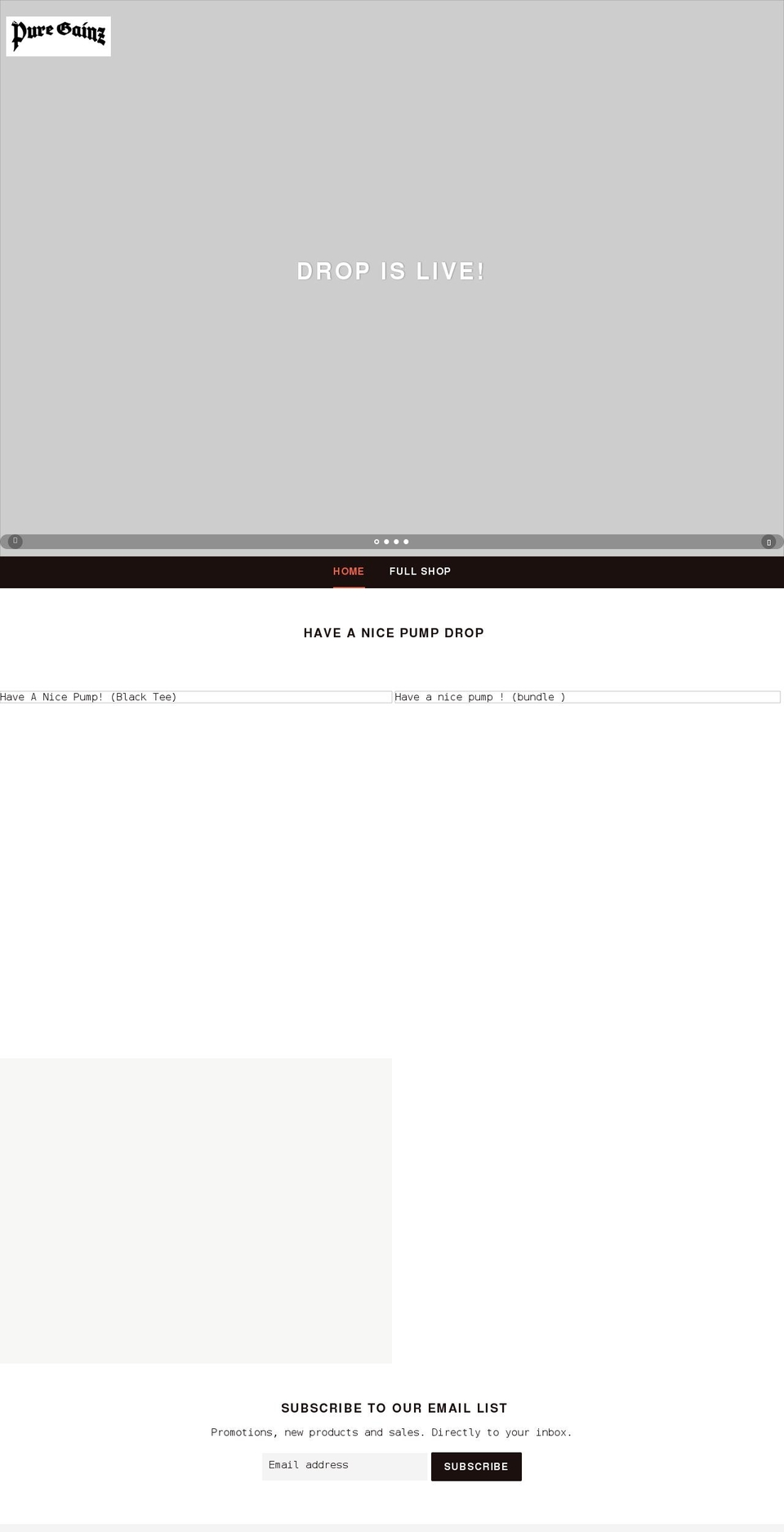puregainz.com shopify website screenshot