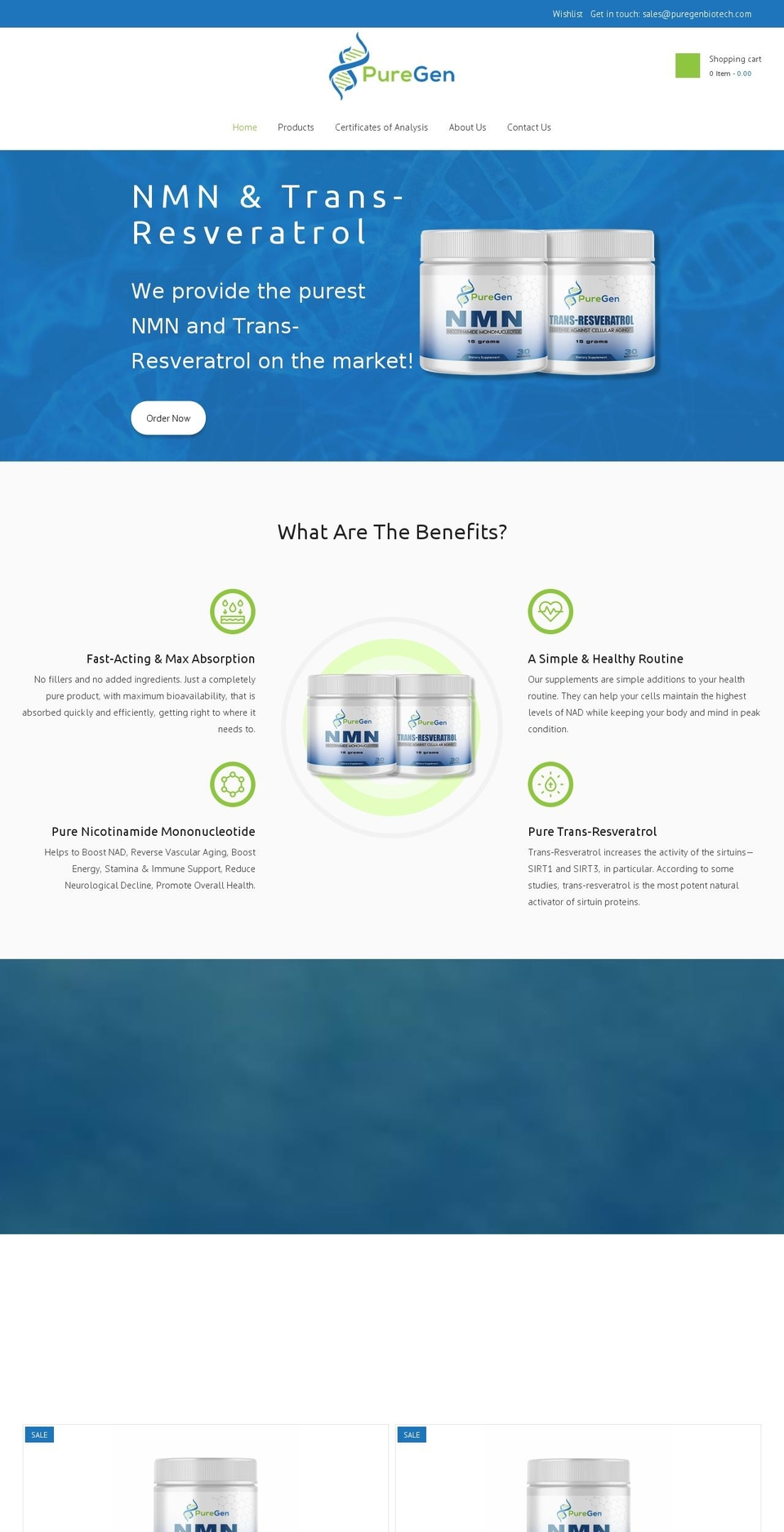 puregenbiotech.com shopify website screenshot