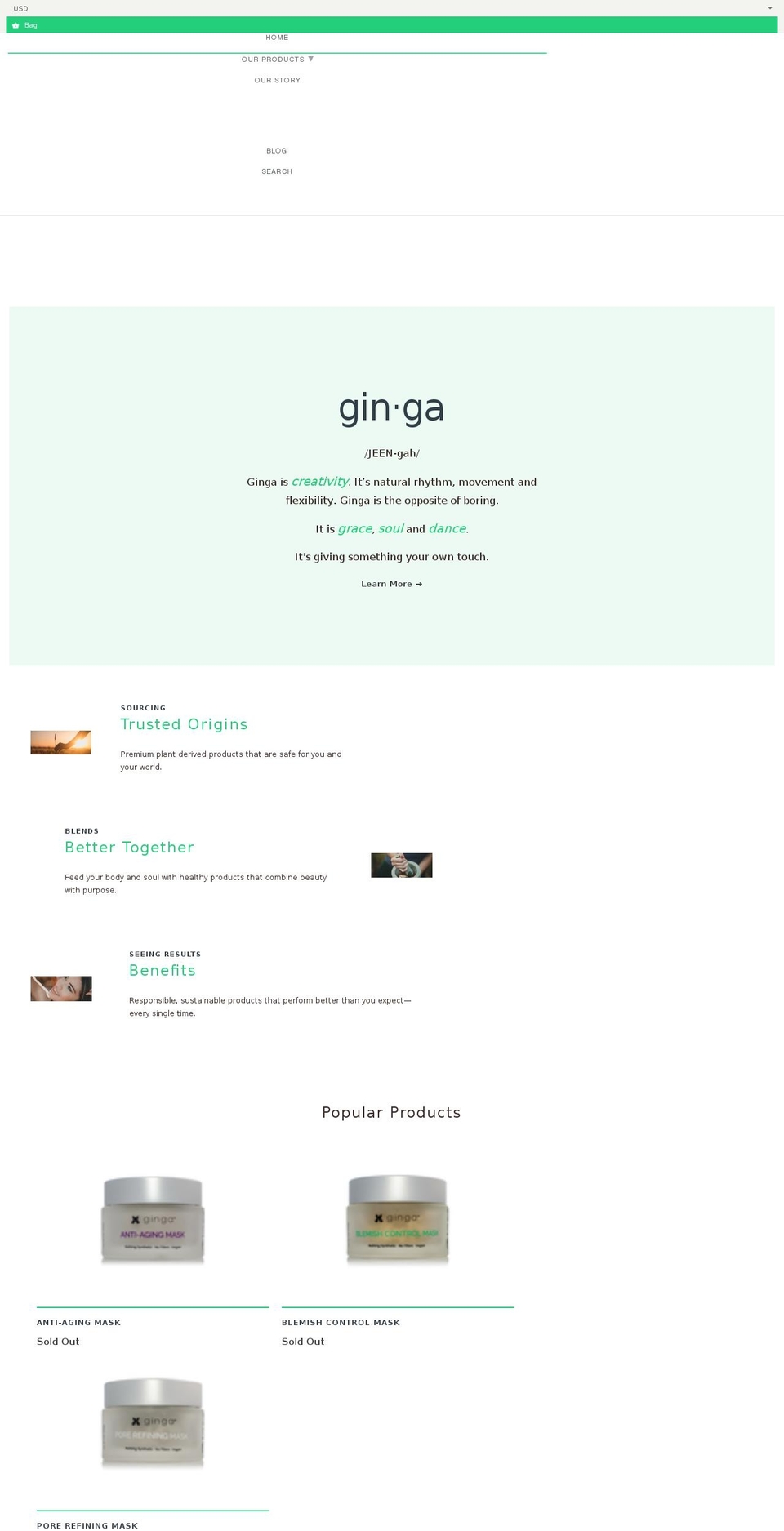 pureginga.com — Shopify storefront screenshot