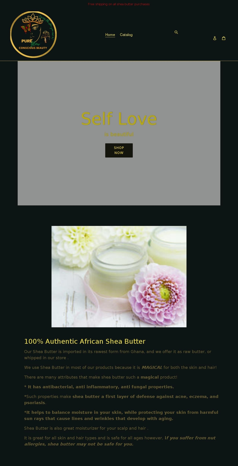 pureglownaturals.shop shopify website screenshot