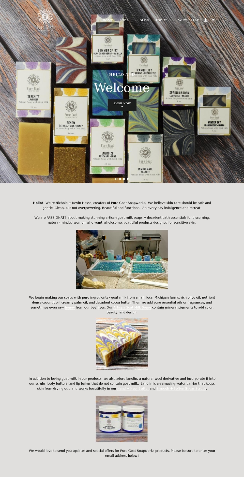 puregoatsoapworks.com shopify website screenshot