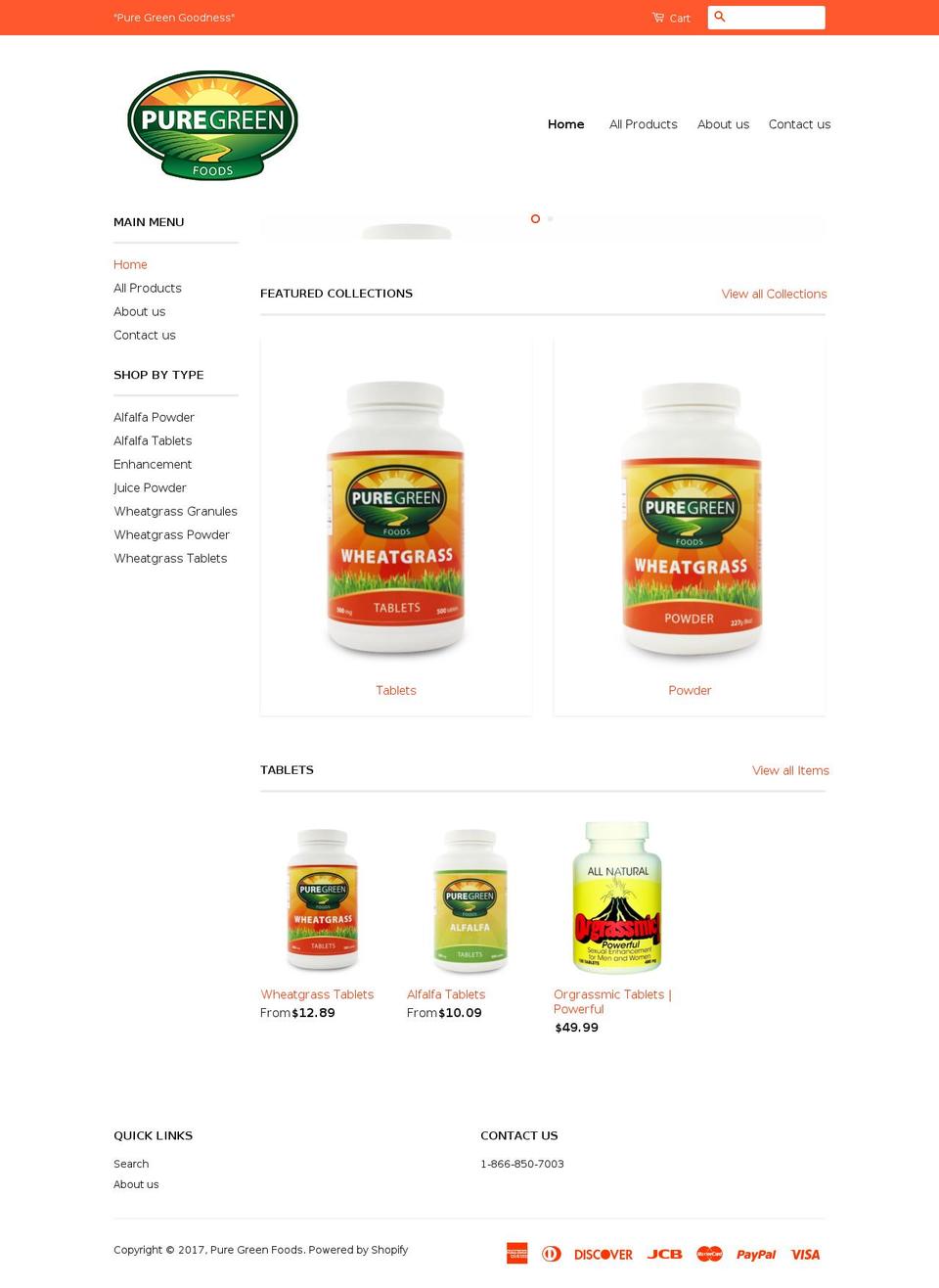puregreenfoods.com shopify website screenshot
