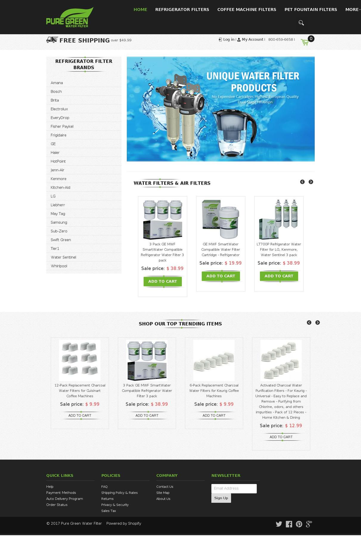 puregreenwaterfilter.com shopify website screenshot