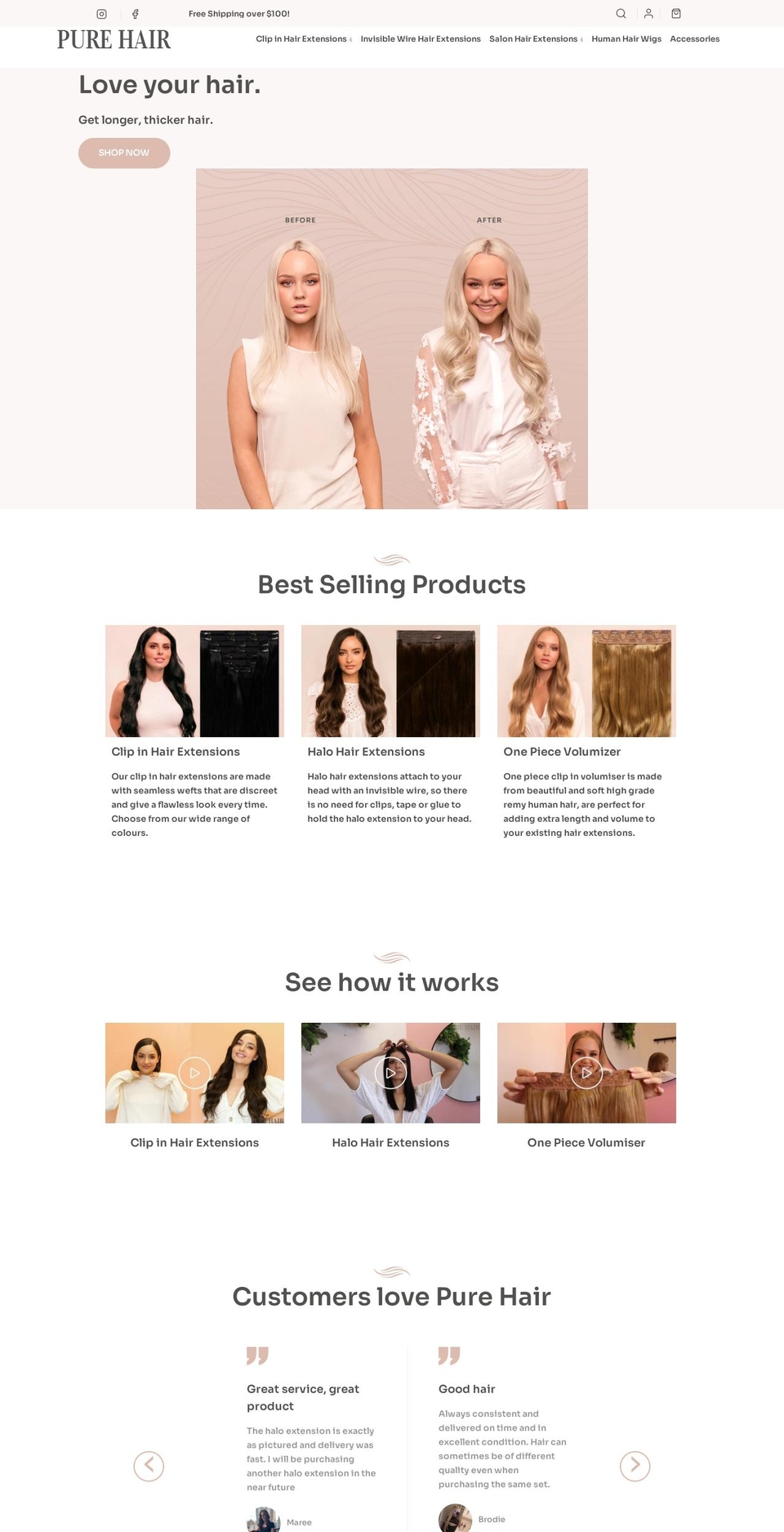 purehair.com shopify website screenshot
