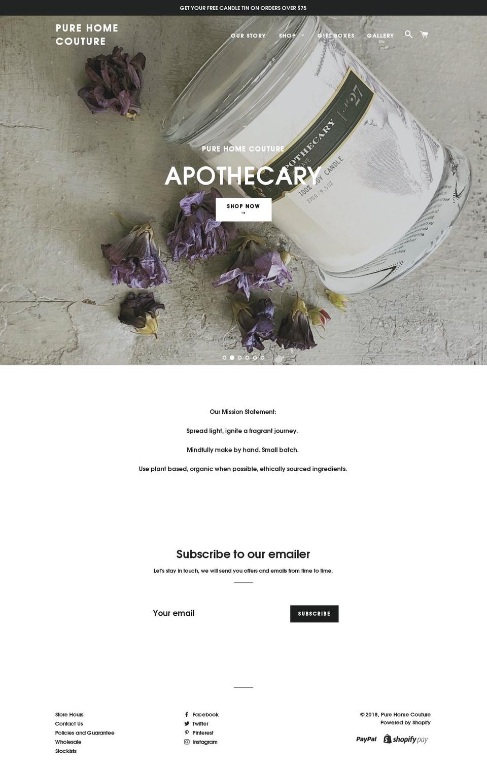 purehomecouture.com shopify website screenshot