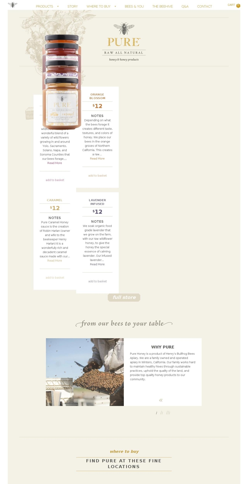purehoneyca.com shopify website screenshot