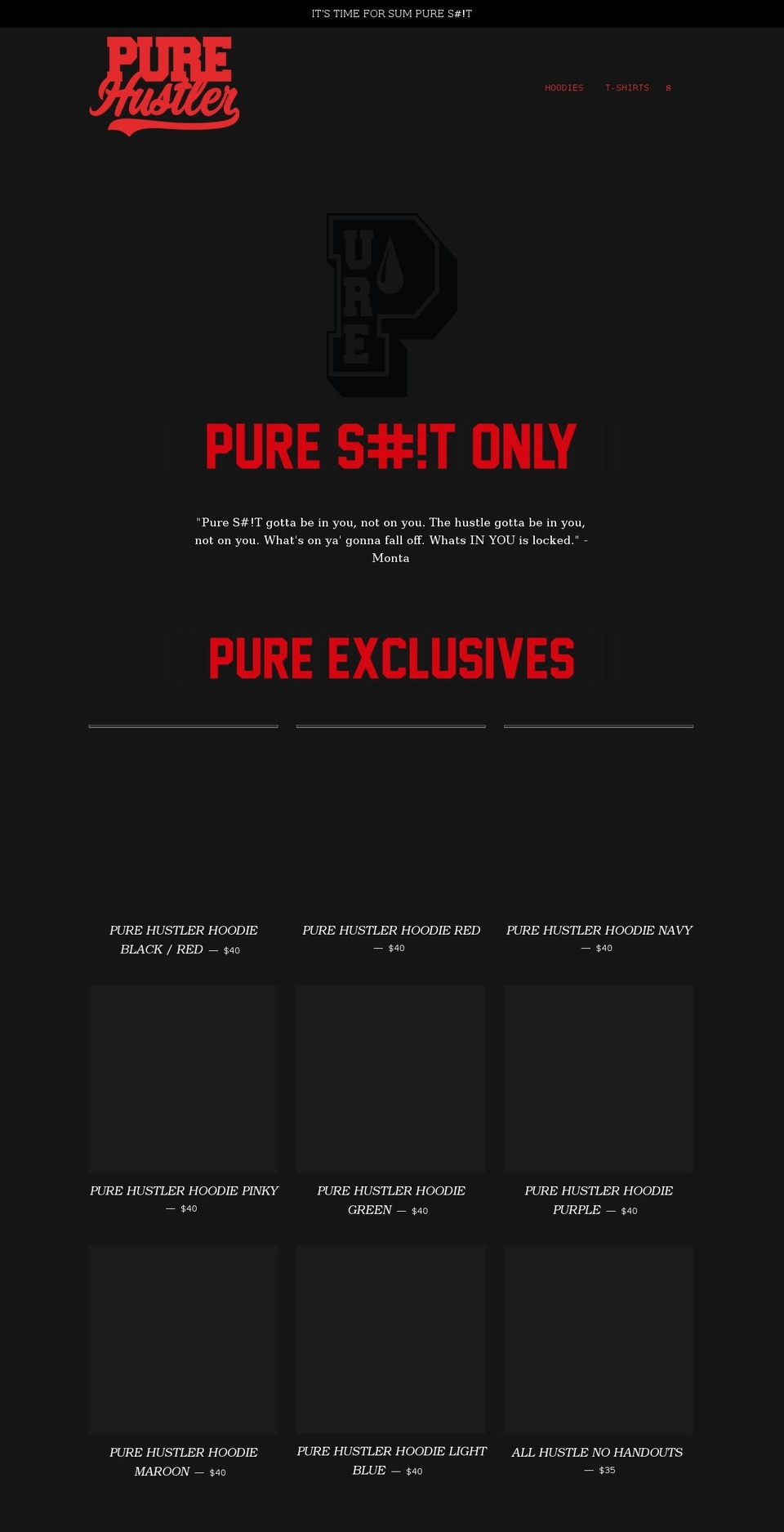 purehustler.com shopify website screenshot