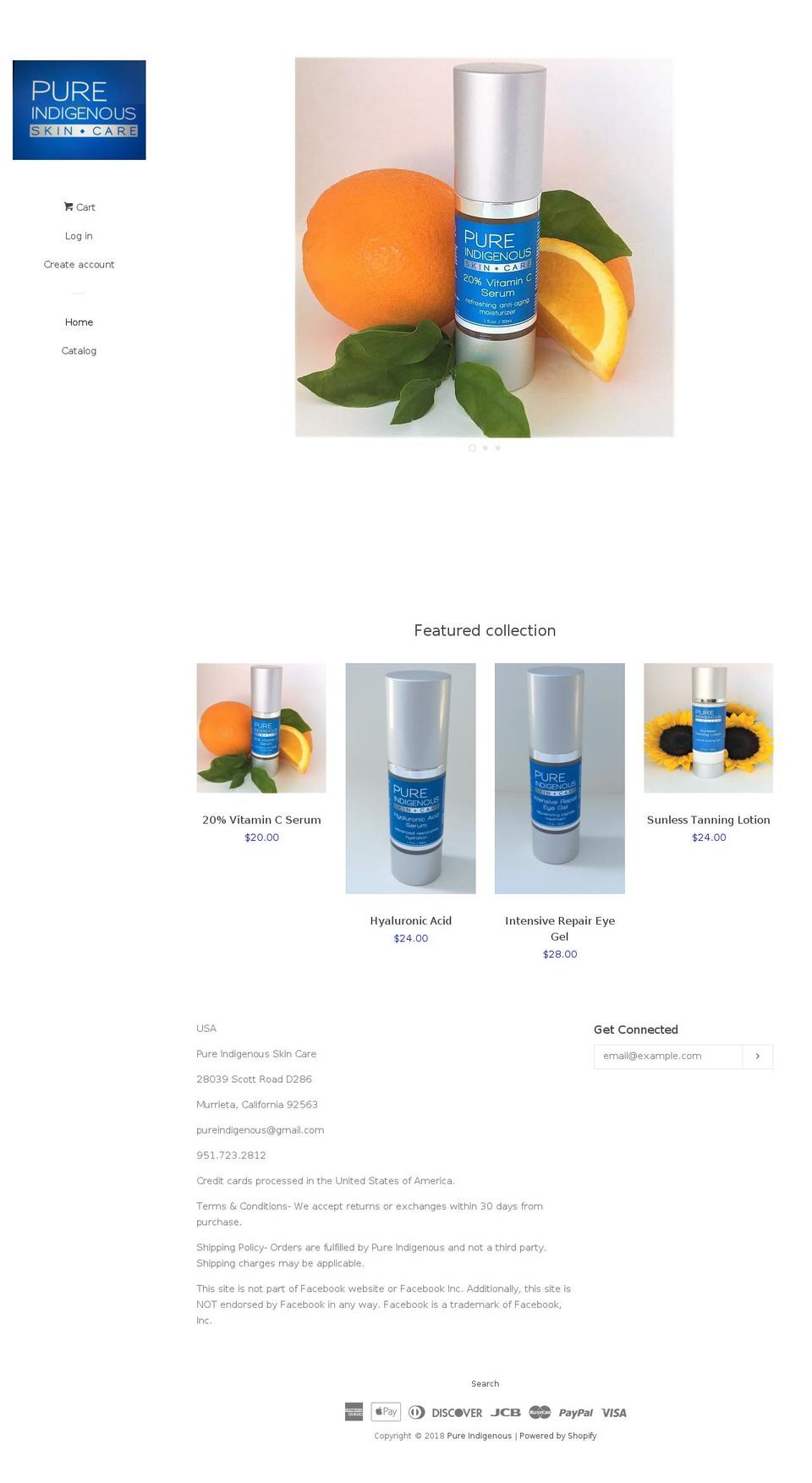 pureindigenous.com — Shopify storefront screenshot