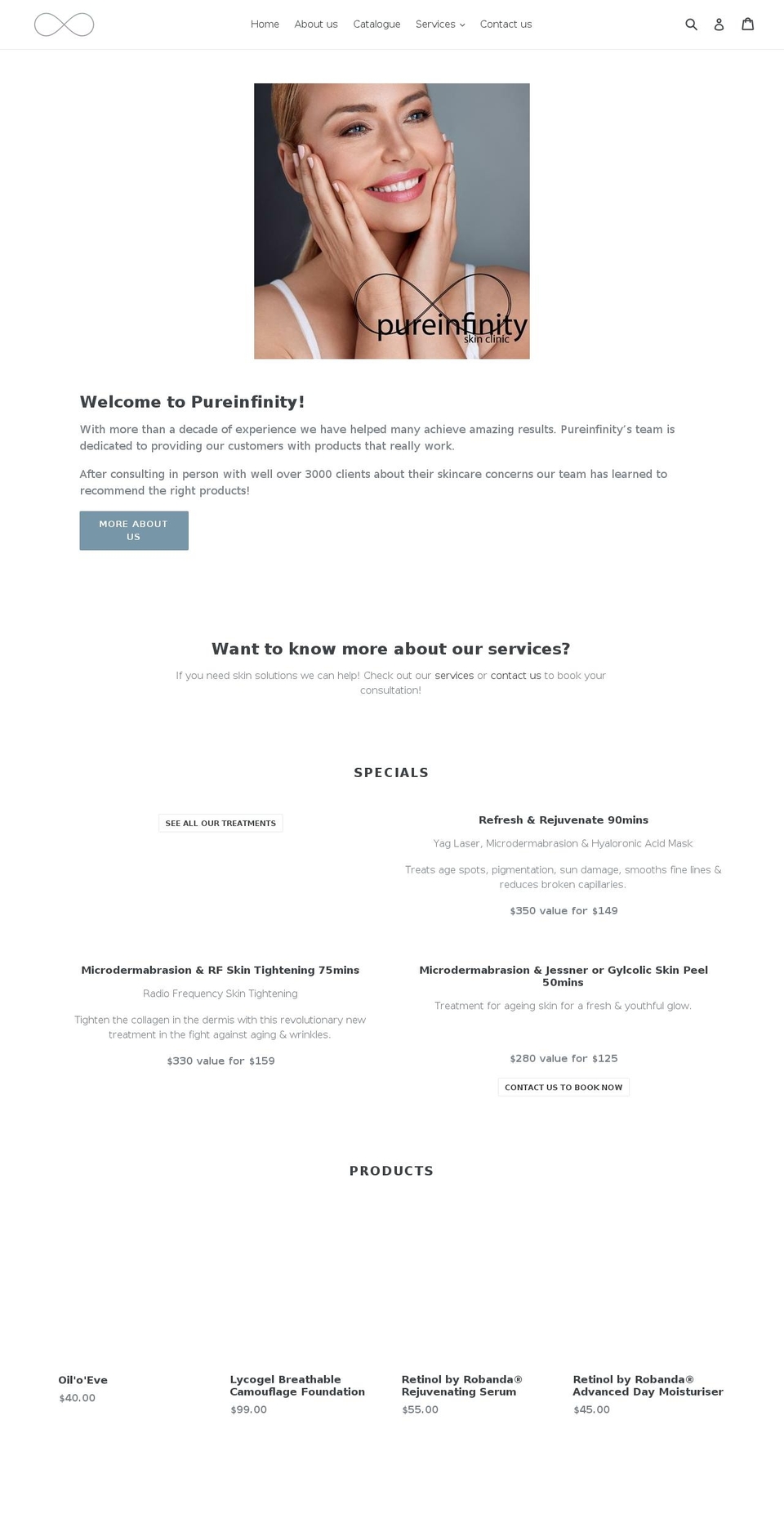 pureinfinity.com.au shopify website screenshot