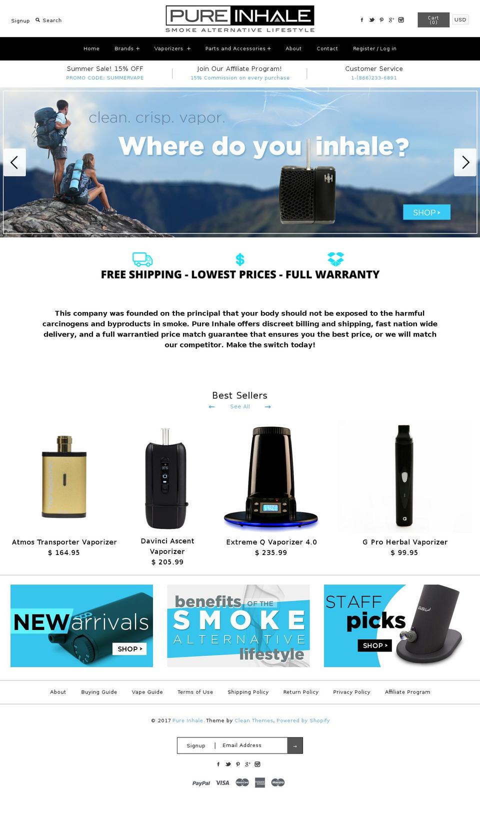 pureinhale.com shopify website screenshot