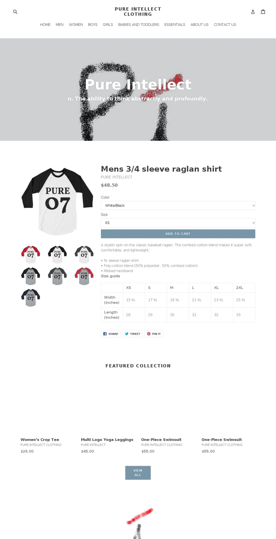 pureintellectclothing.com — Shopify storefront screenshot