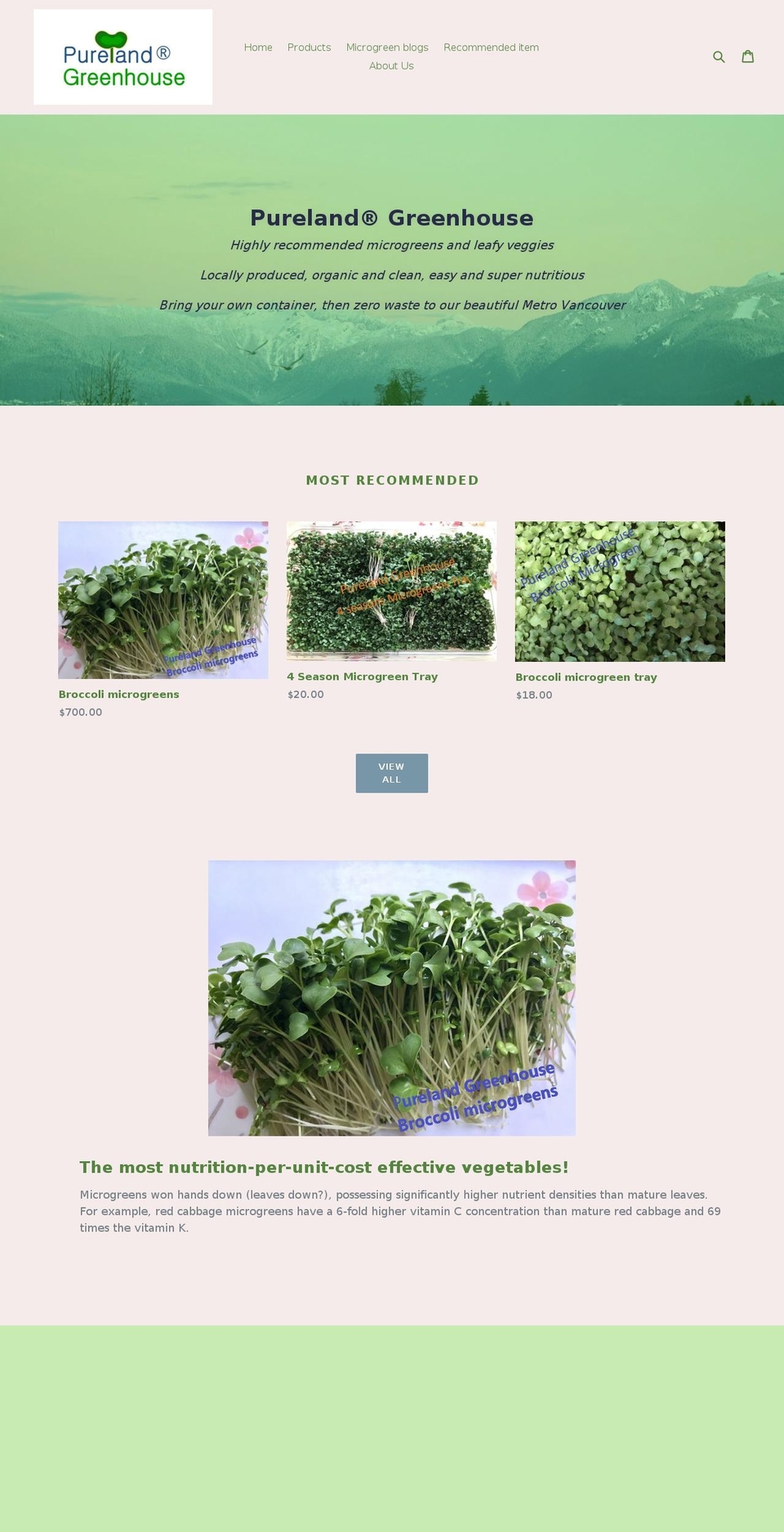 purelandgreenhouse.com — Shopify storefront screenshot