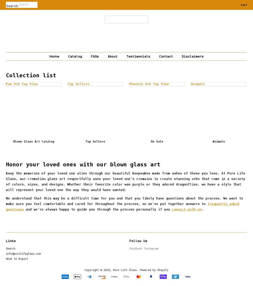 purelifeglass.com shopify website screenshot