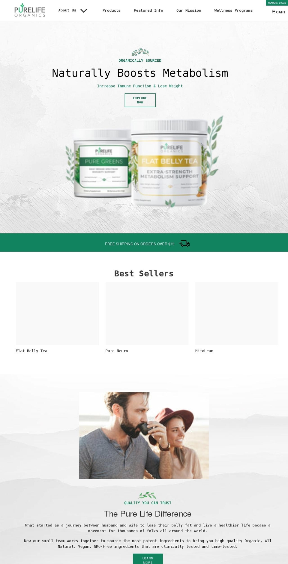 purelifeorganics.com shopify website screenshot