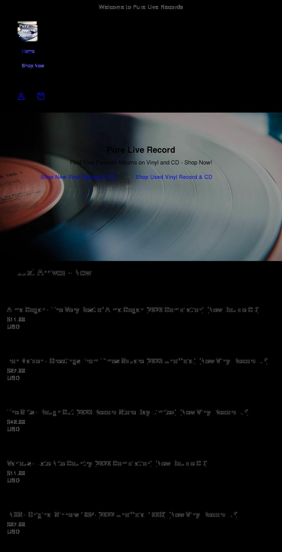pureliverecords.shop shopify website screenshot