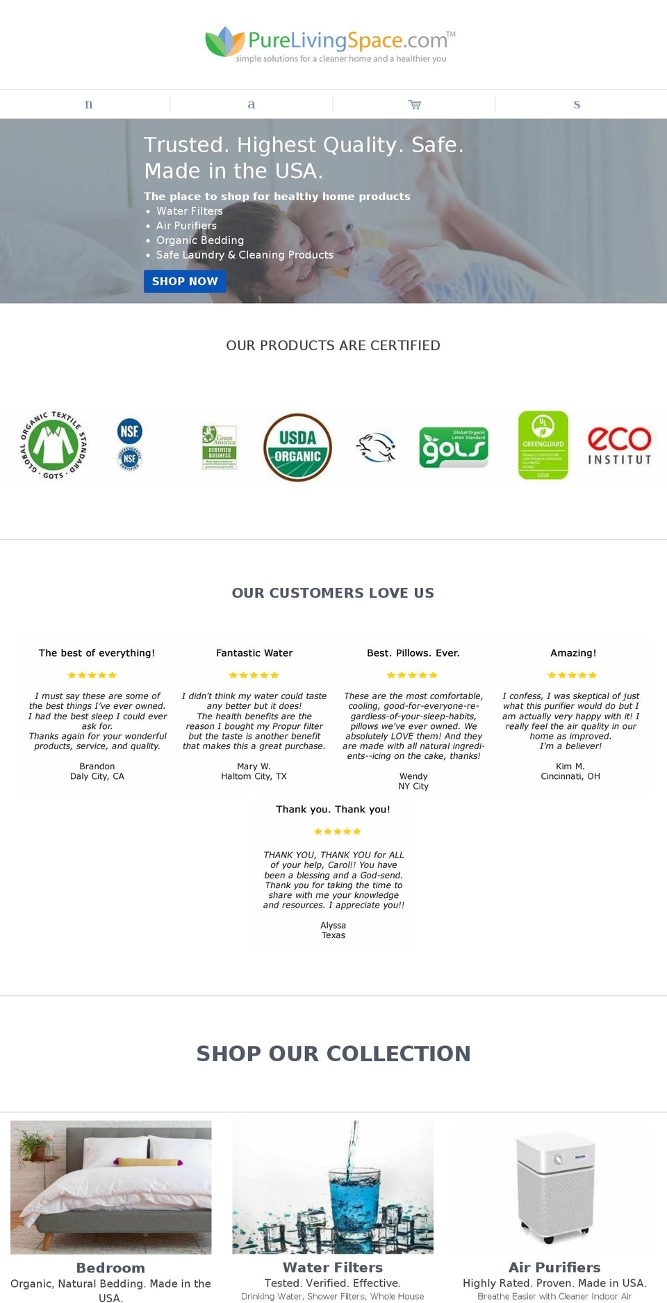 purelivingspace.com shopify website screenshot