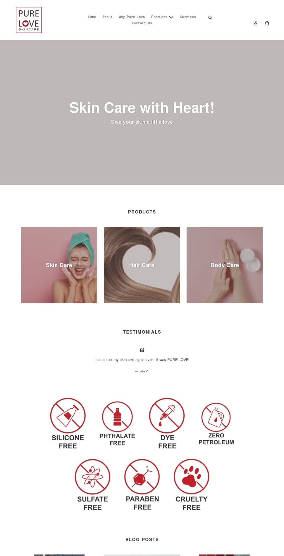 pureloveskincare.com shopify website screenshot