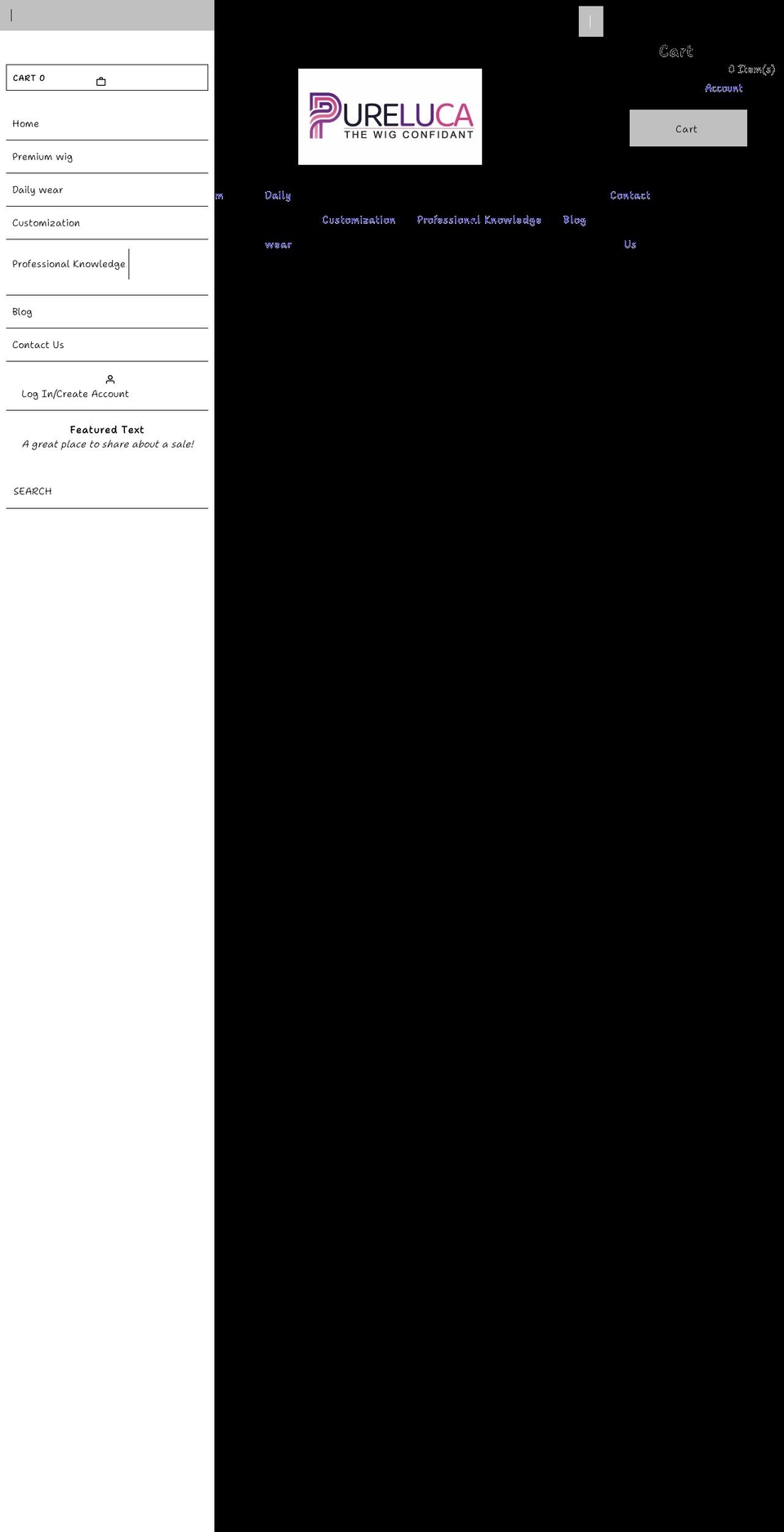 purelucawigs.com shopify website screenshot