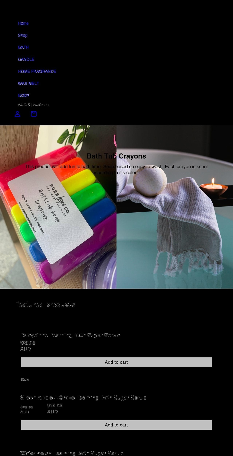 pureluxecoau.com shopify website screenshot