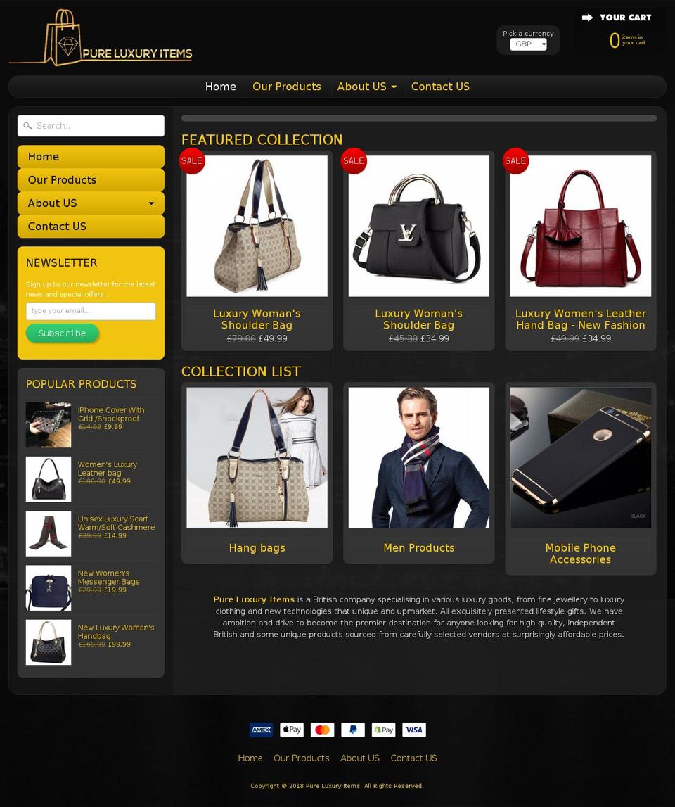 pureluxuryitems.com — Shopify storefront screenshot