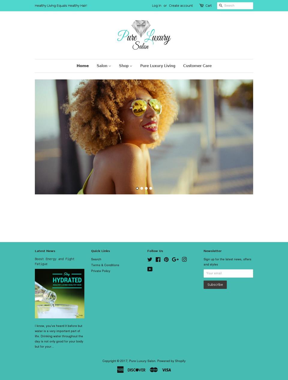 pureluxurysalon.com shopify website screenshot