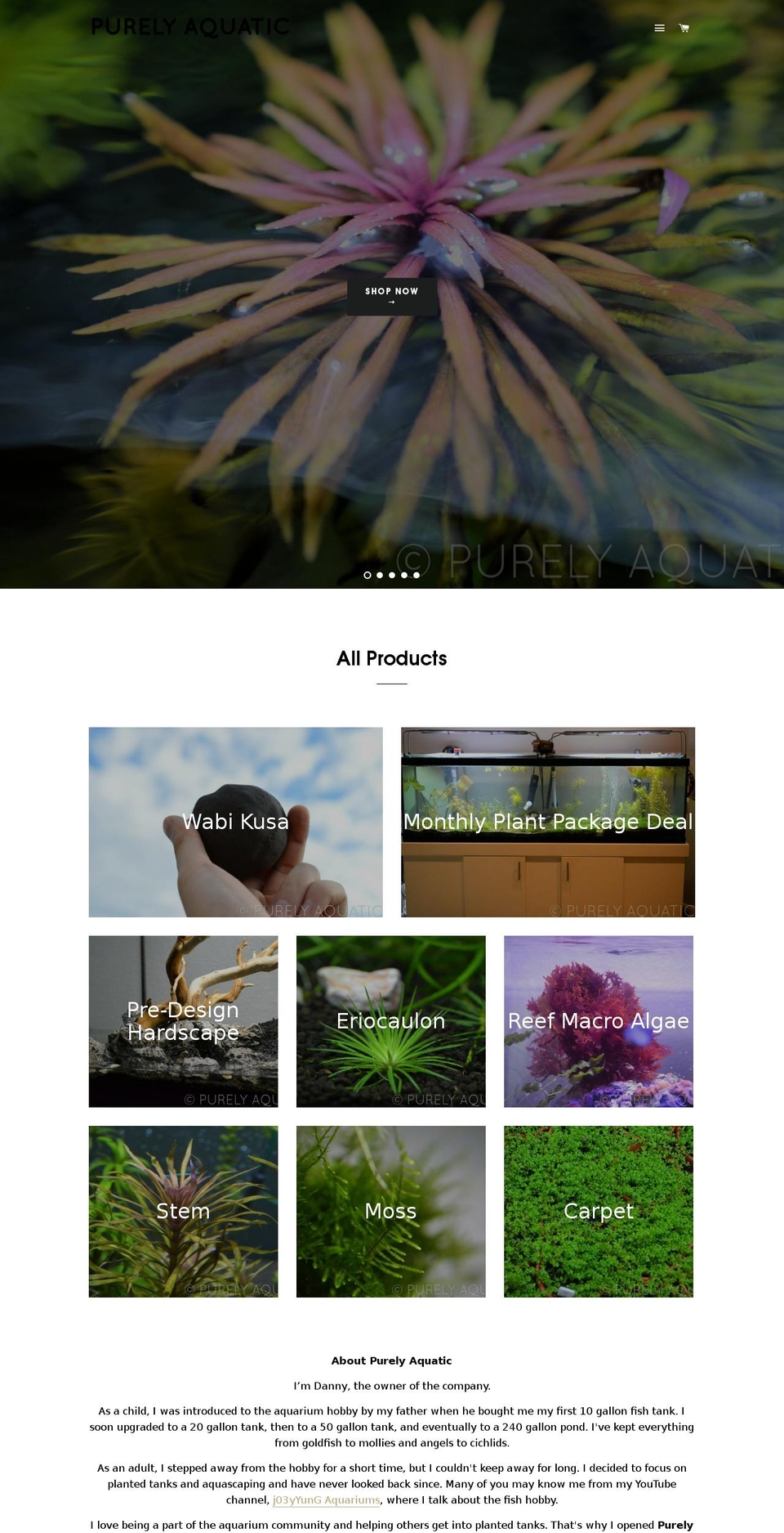 purelyaquatic.com shopify website screenshot