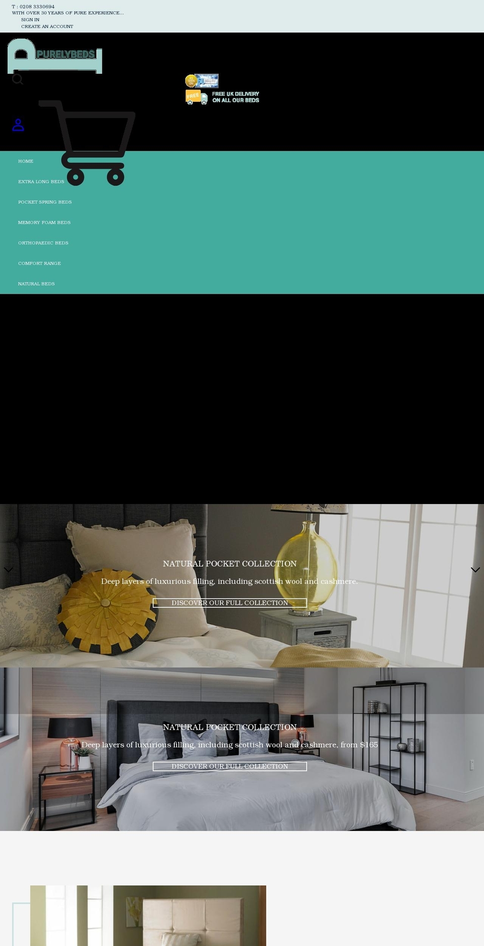 purelybeds.co.uk shopify website screenshot