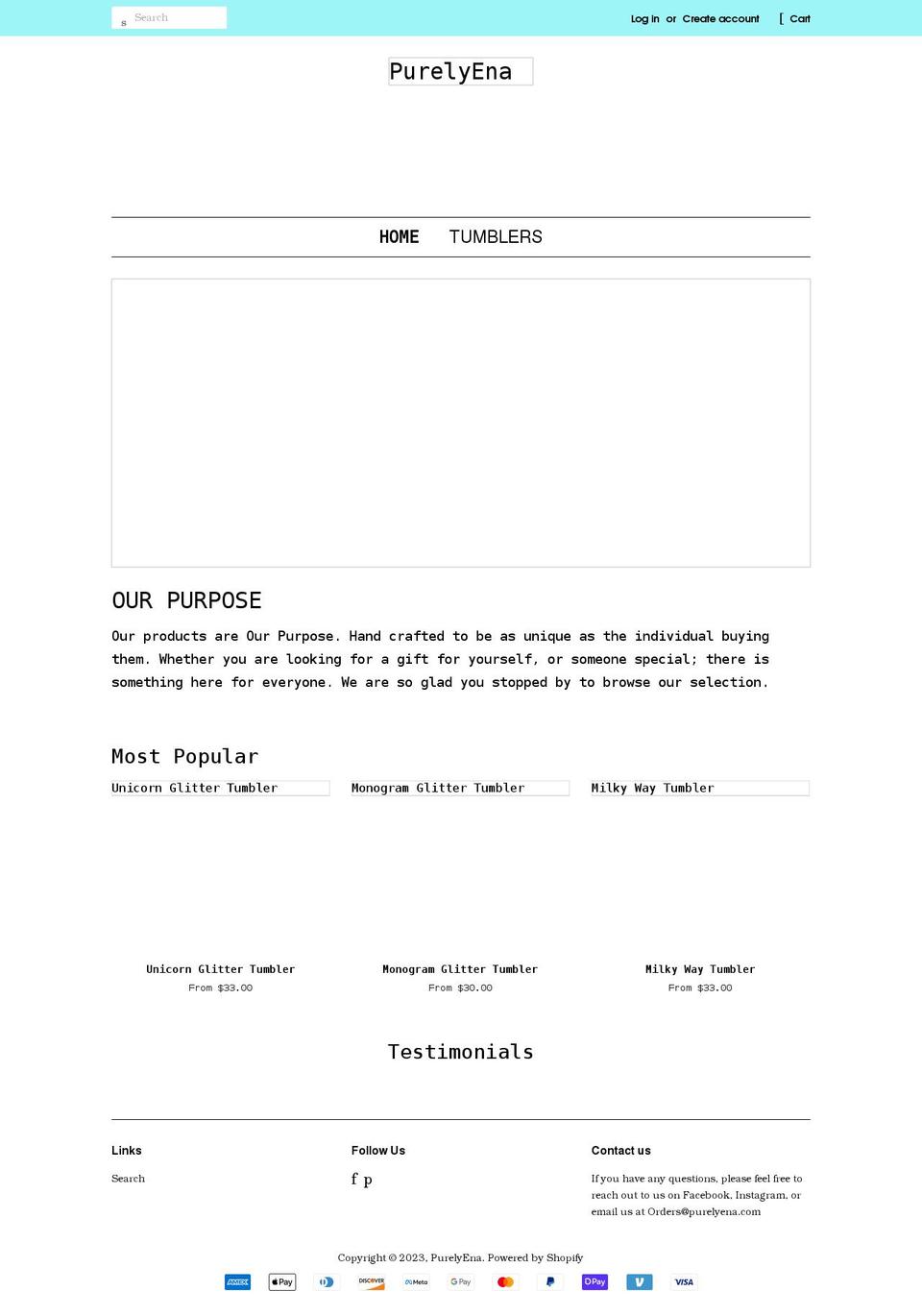 purelyena.com shopify website screenshot