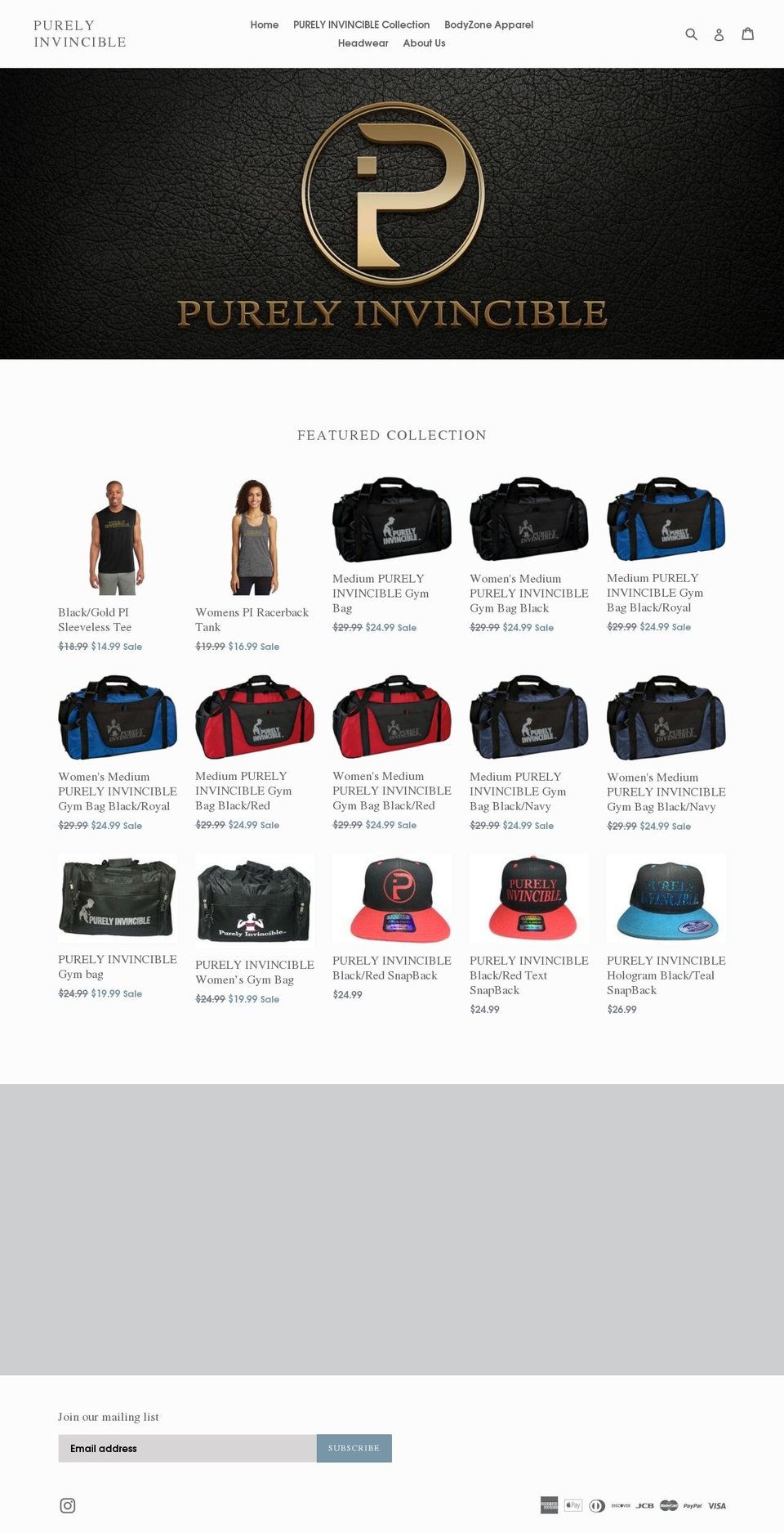 purelyinvincible.com shopify website screenshot