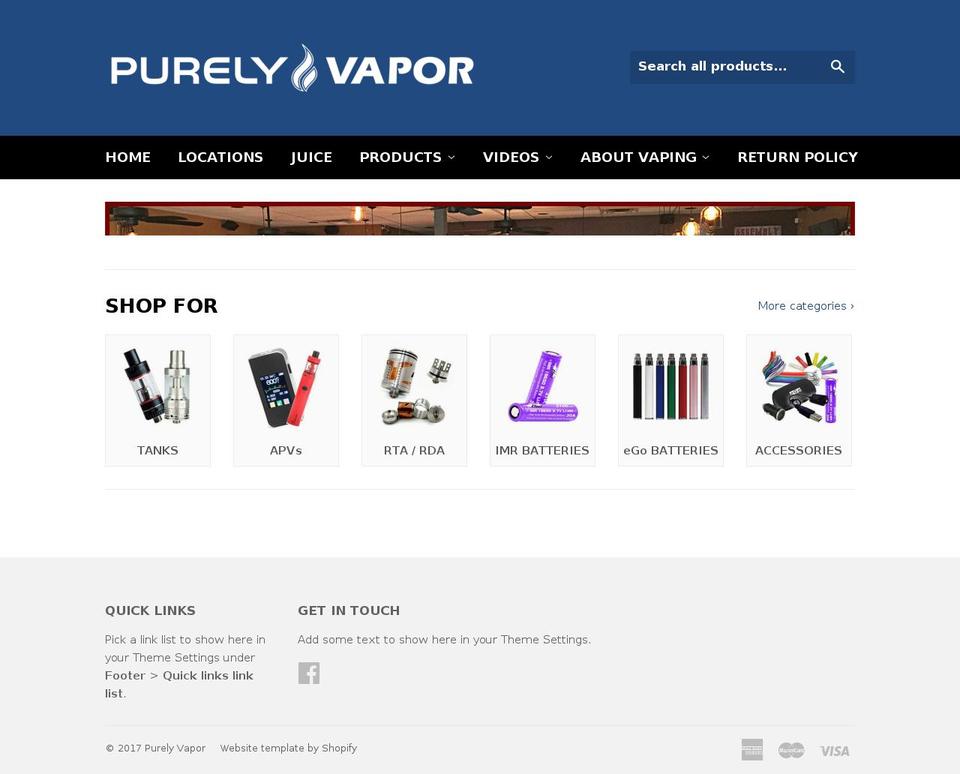 purelyvapor.com shopify website screenshot