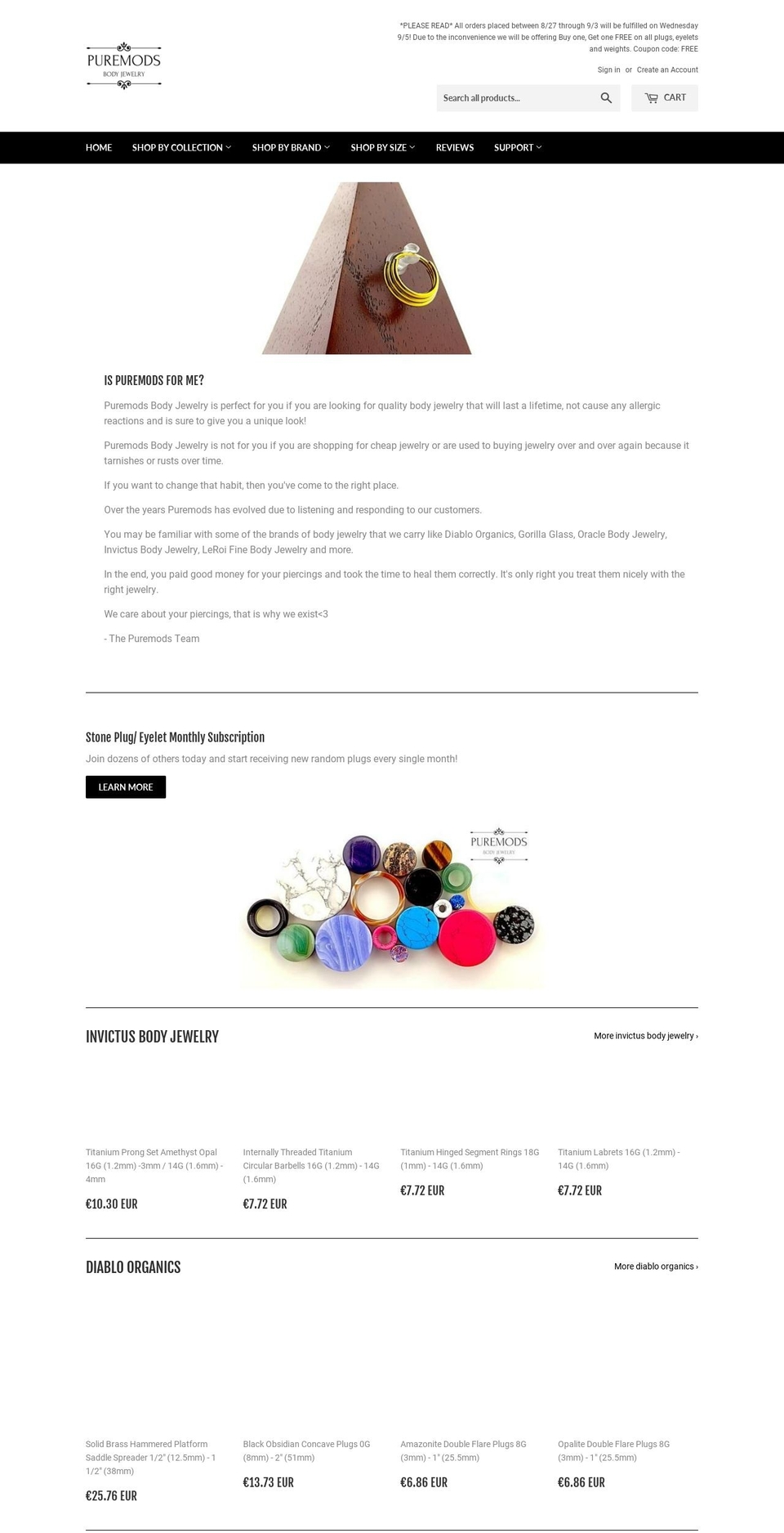 puremodsbodyjewelry.com shopify website screenshot