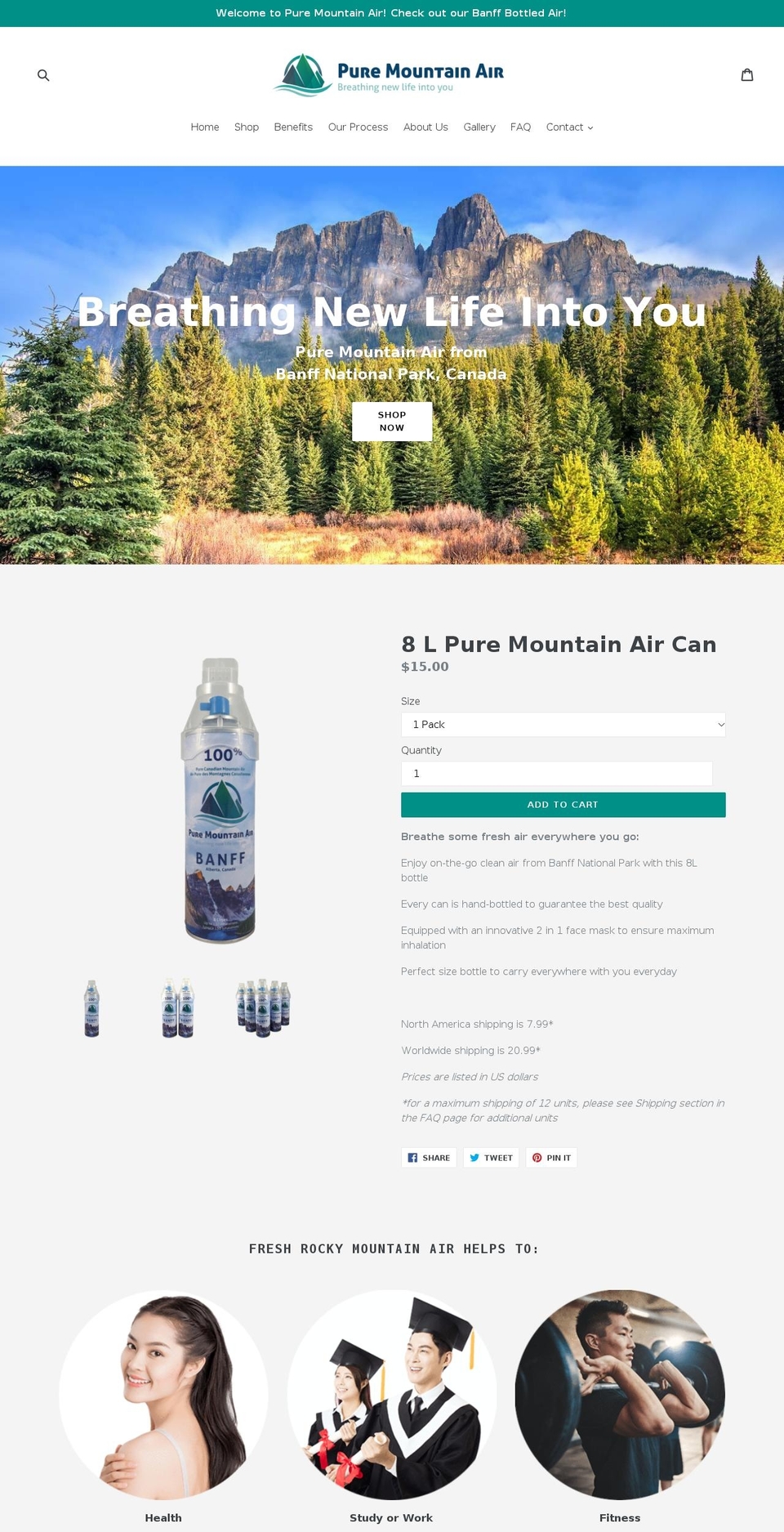 puremountainair.com — Shopify storefront screenshot