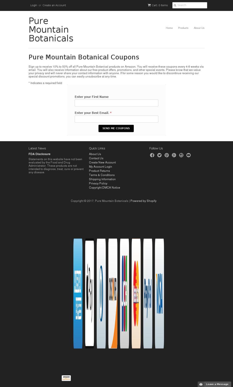 puremountaincoupon.com shopify website screenshot