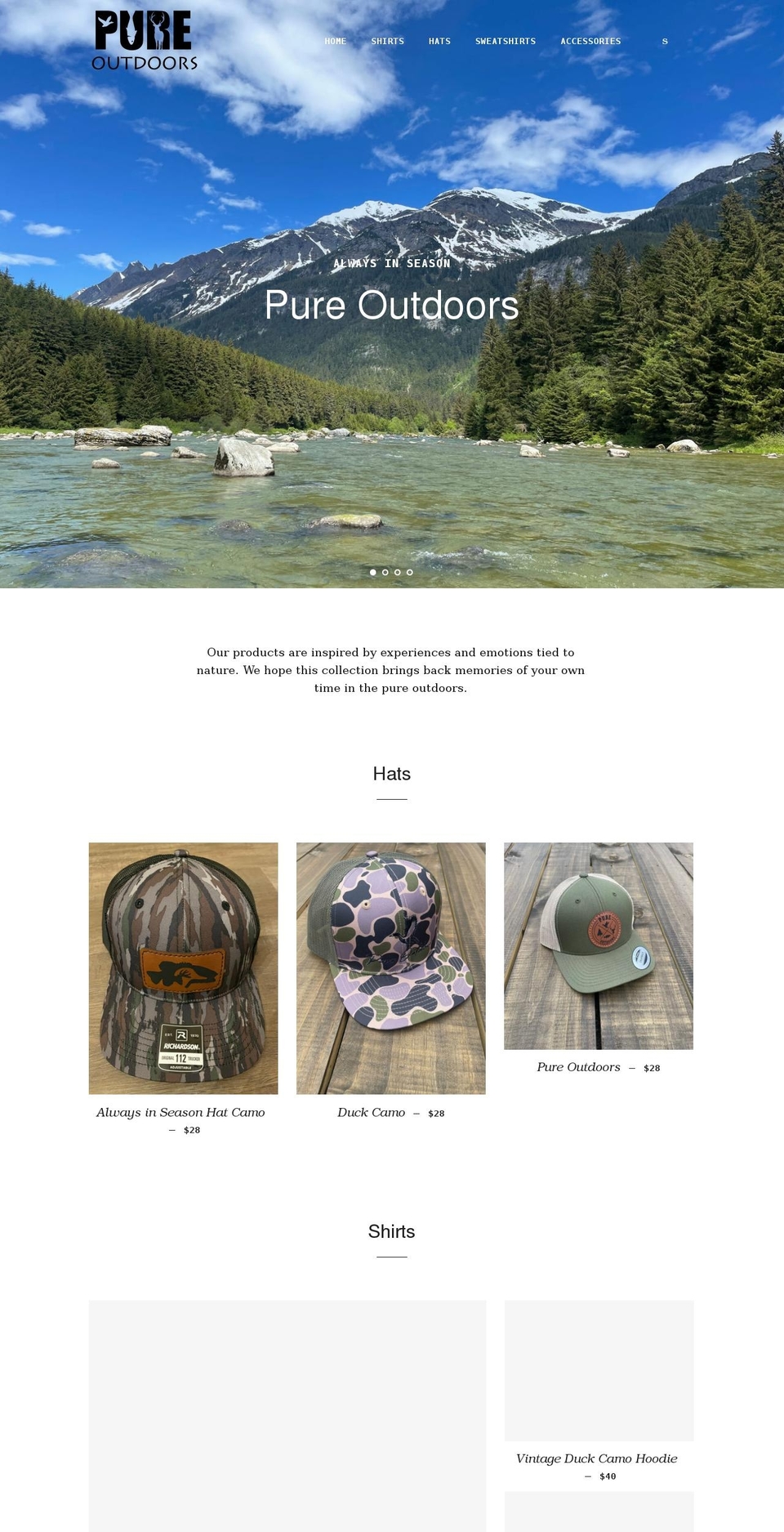 pureoutdoorsapparel.com shopify website screenshot