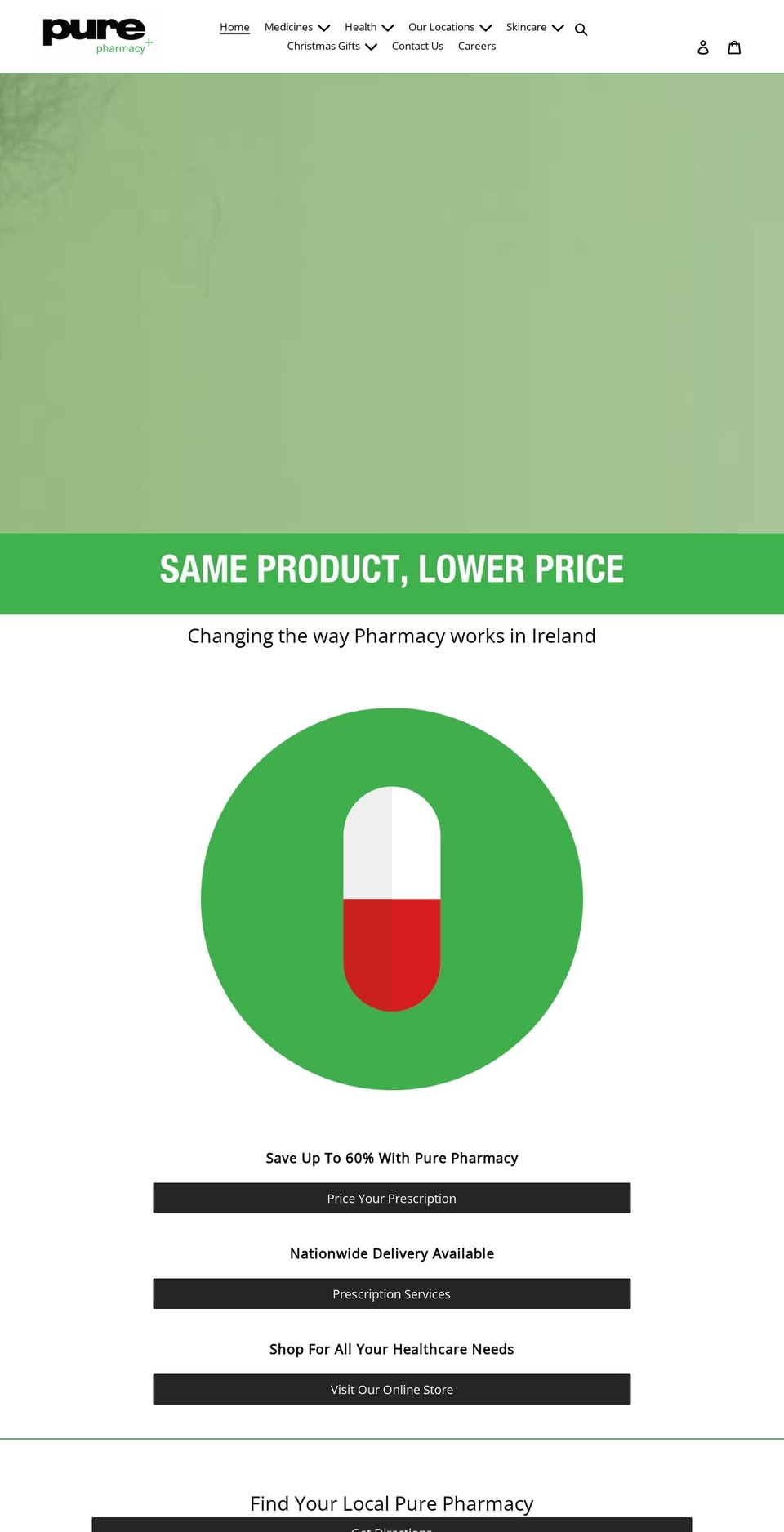 purepharmacy.ie shopify website screenshot