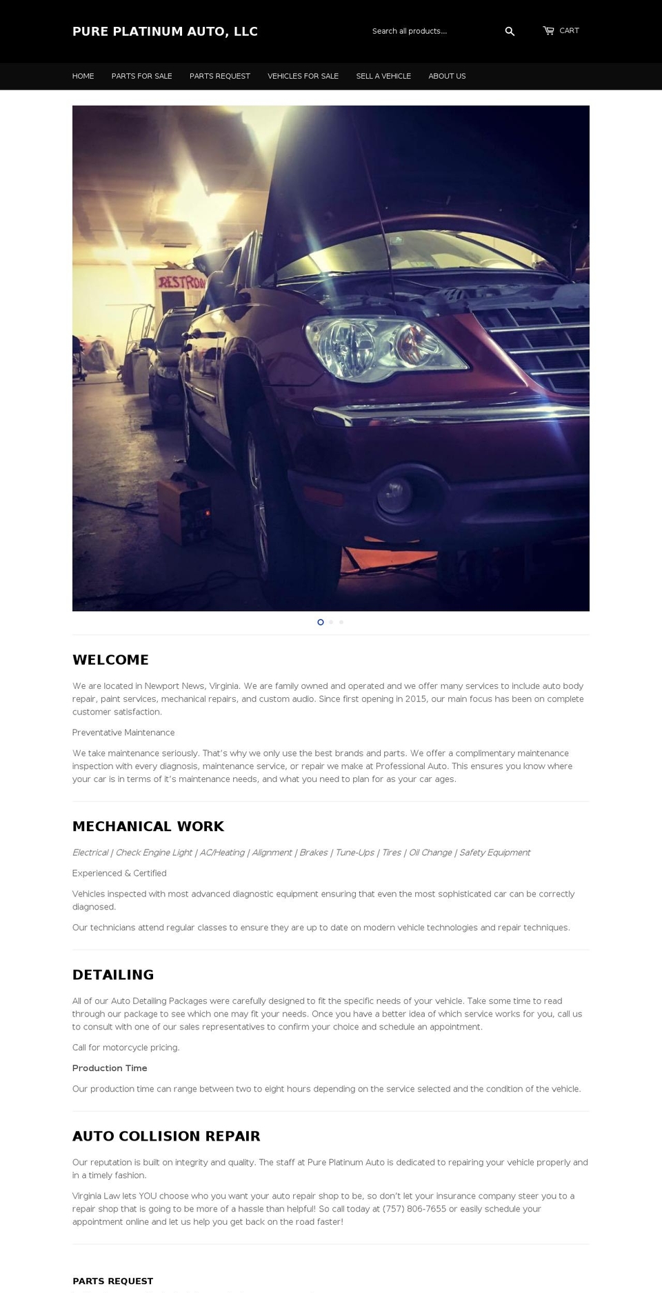 pureplatinumauto.com — Shopify storefront screenshot