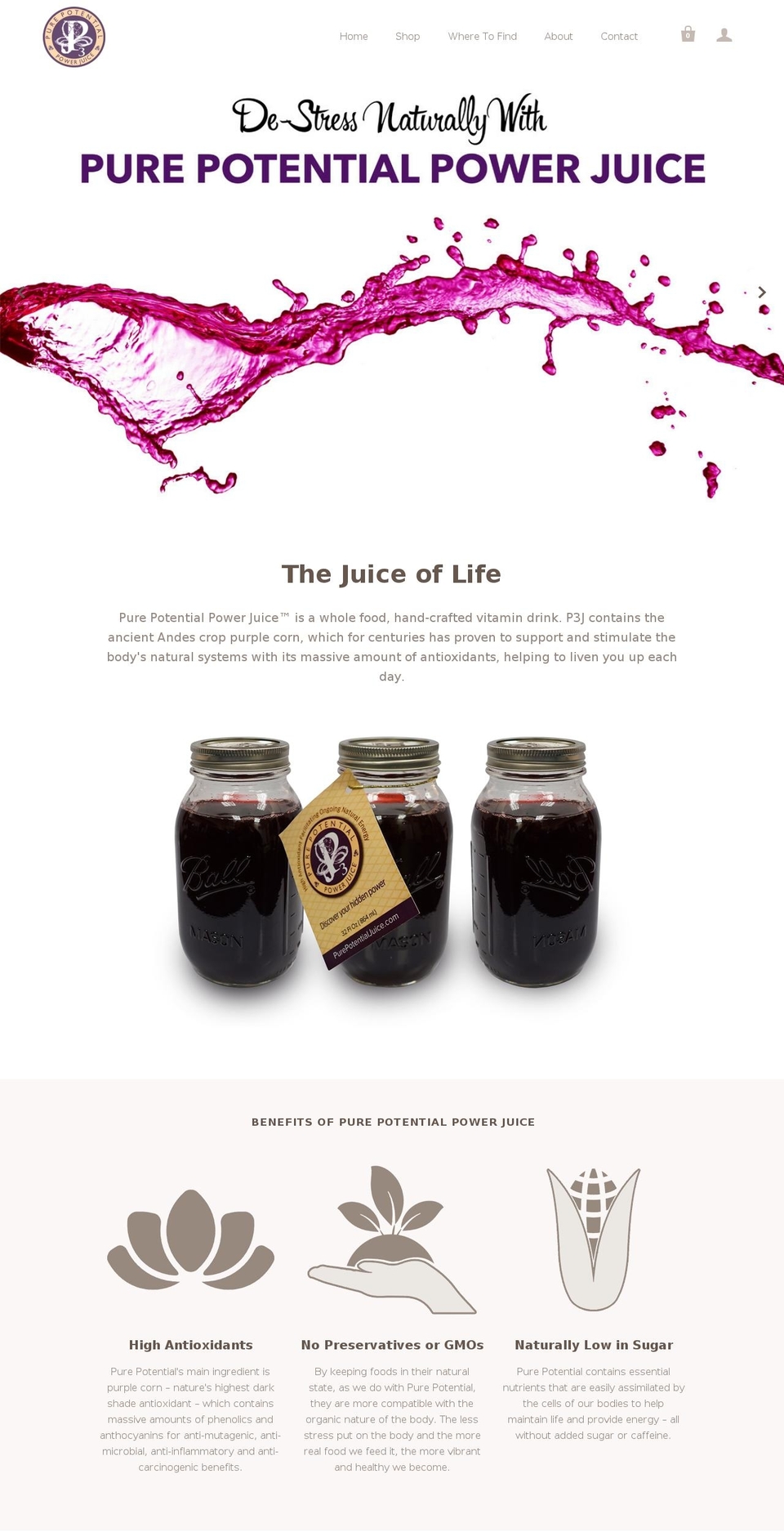 purepotentialjuice.com shopify website screenshot