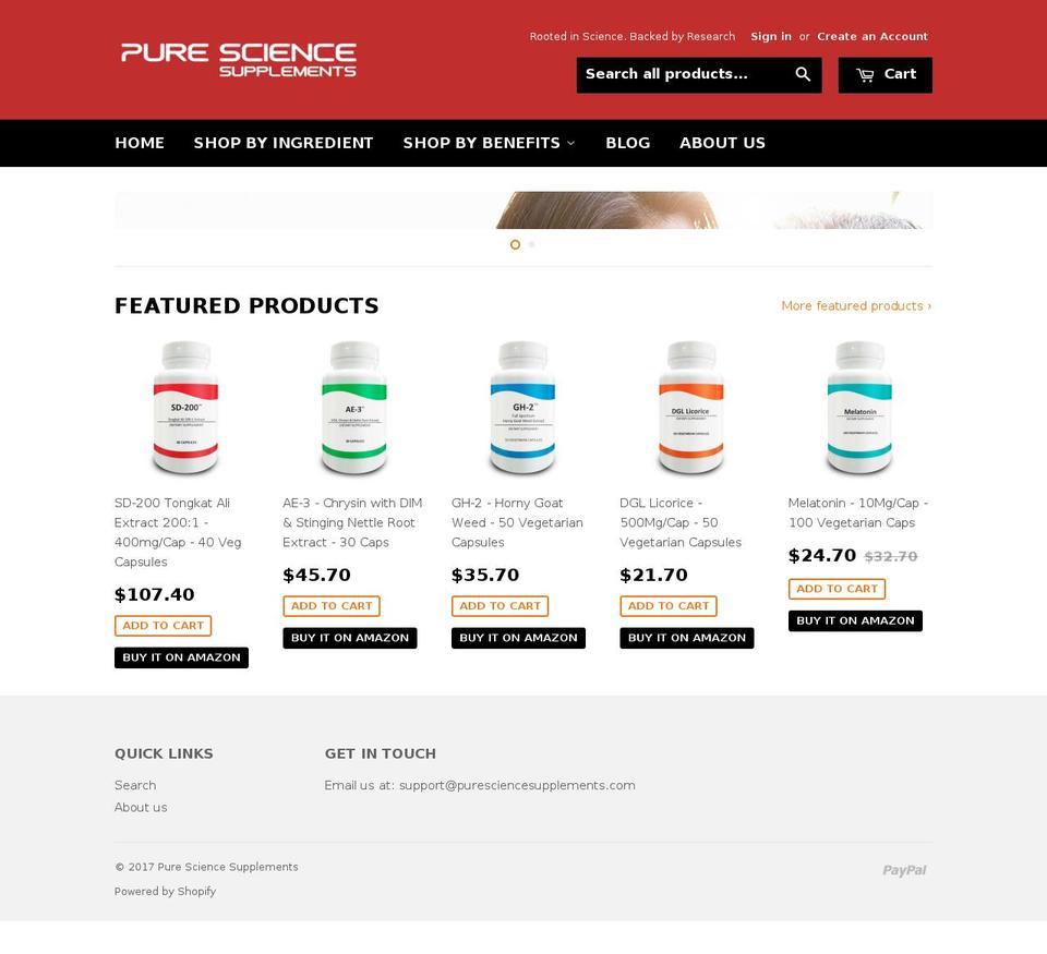 puresciencesupplements.com shopify website screenshot