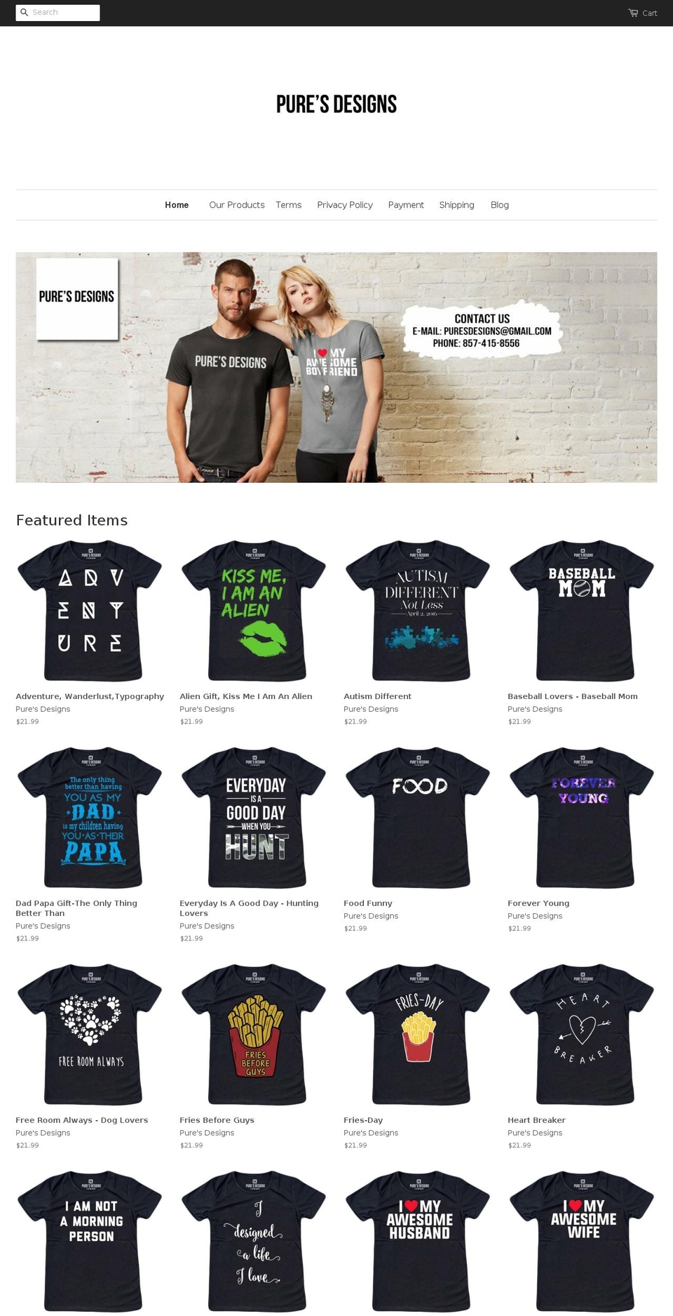 puresdesigns.com shopify website screenshot