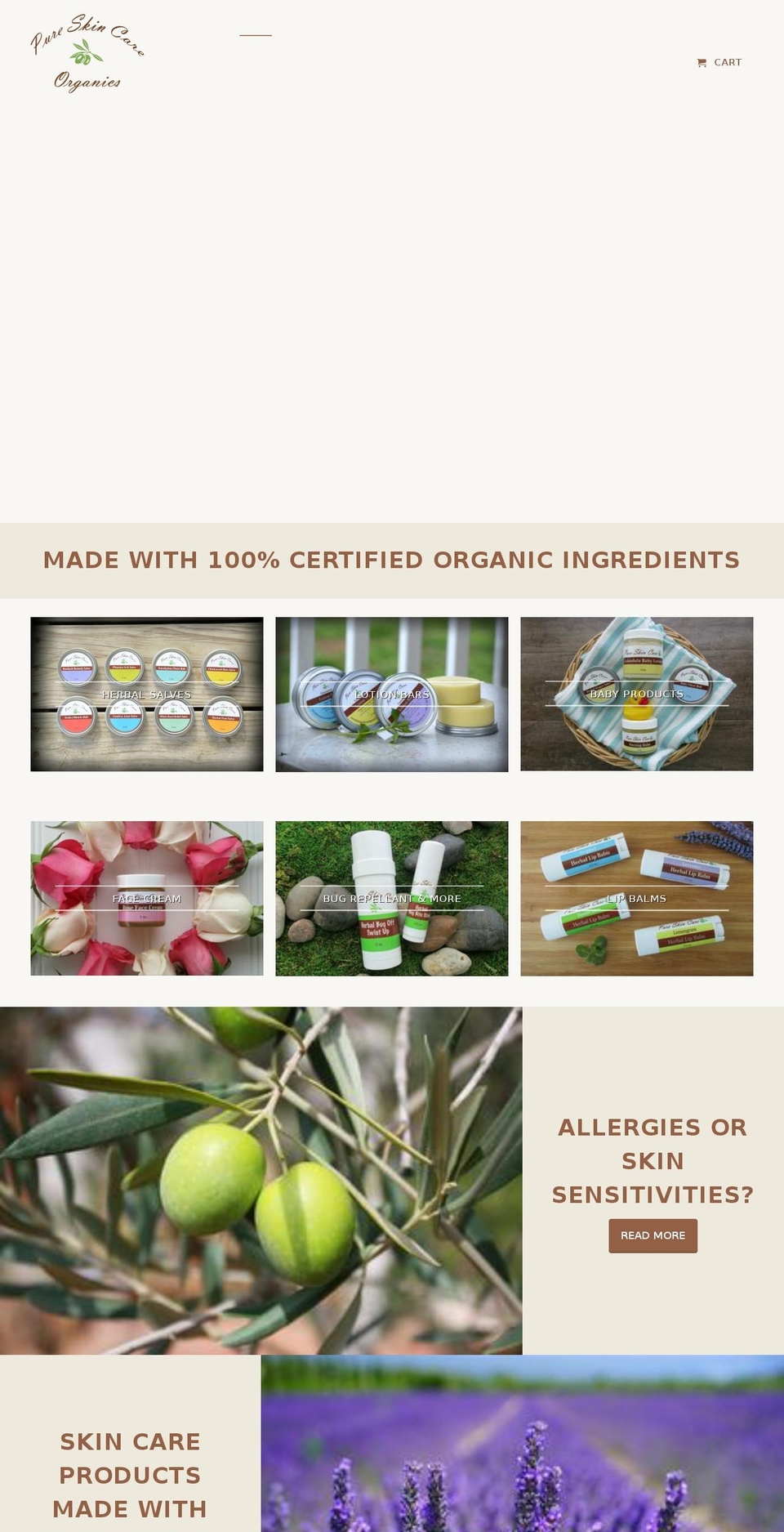 pureskincareorganics.com — Shopify storefront screenshot