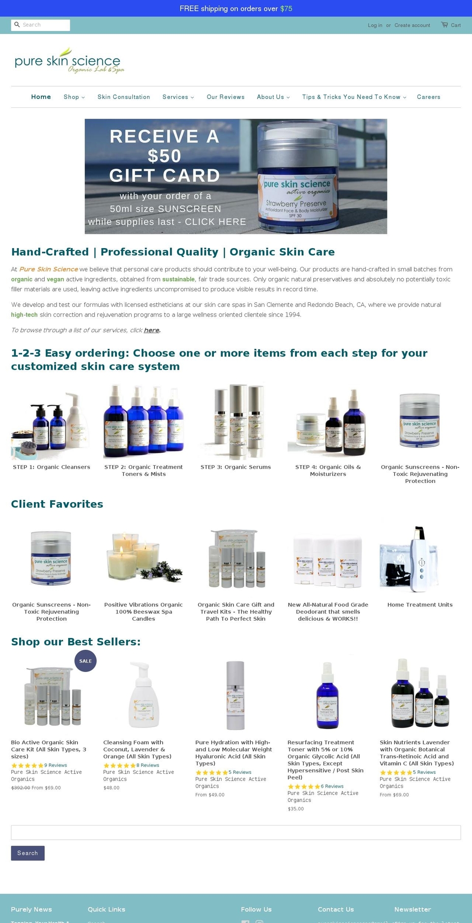 pureskinscience.com shopify website screenshot