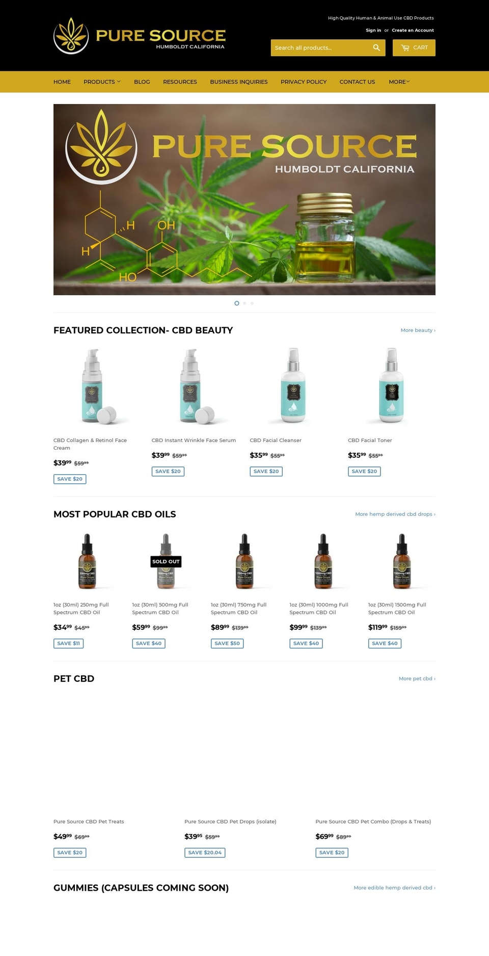 puresourceextracts.com shopify website screenshot