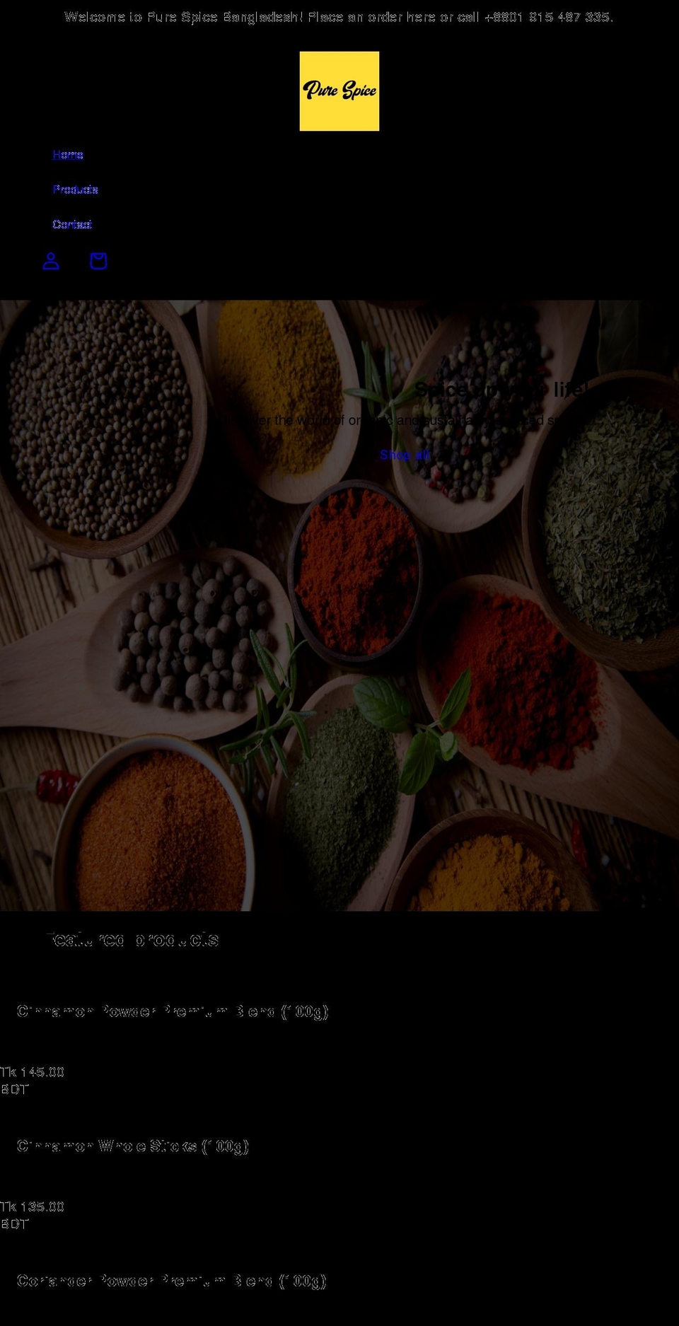 purespice.club shopify website screenshot