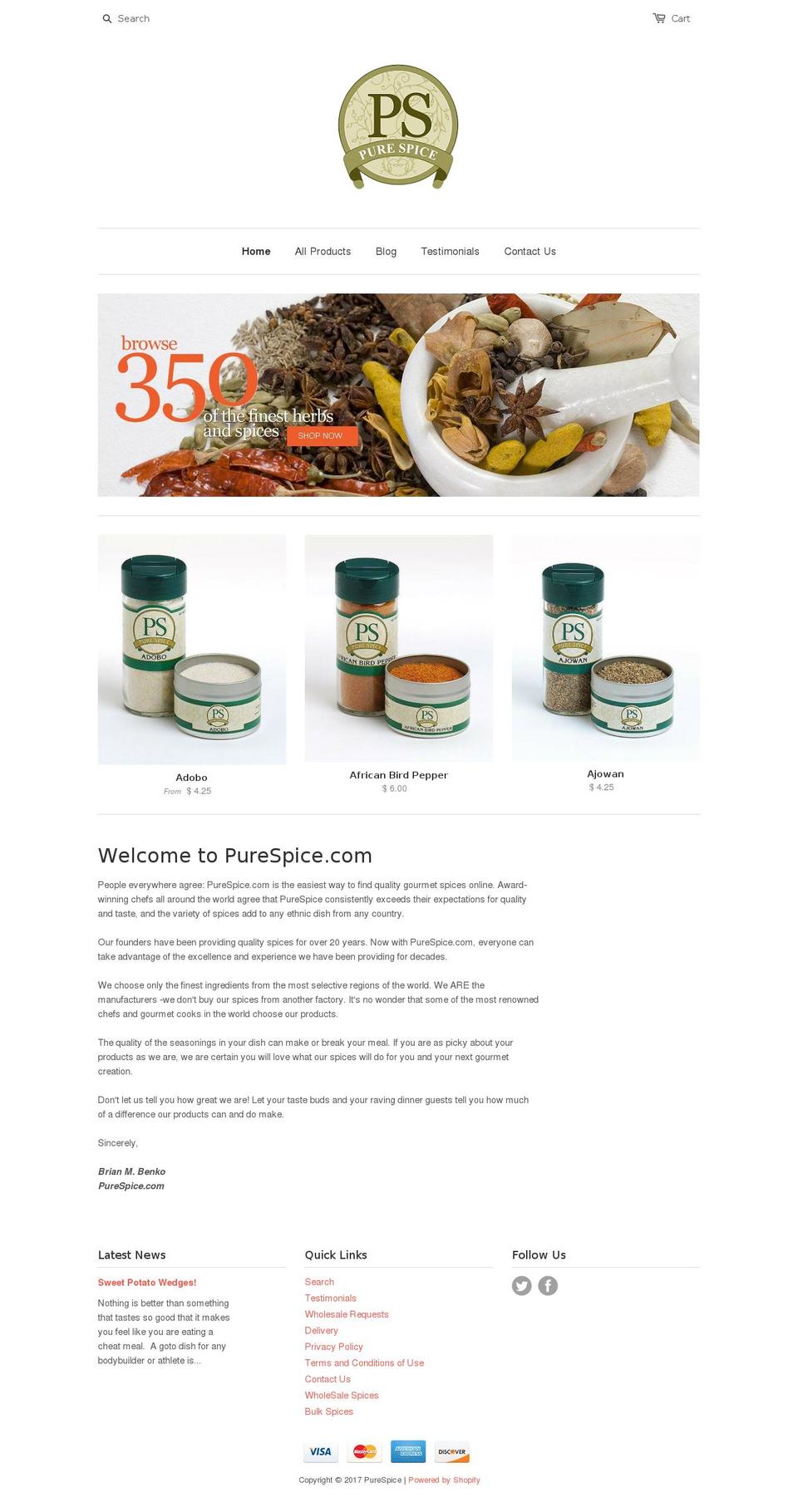 purespices.com shopify website screenshot