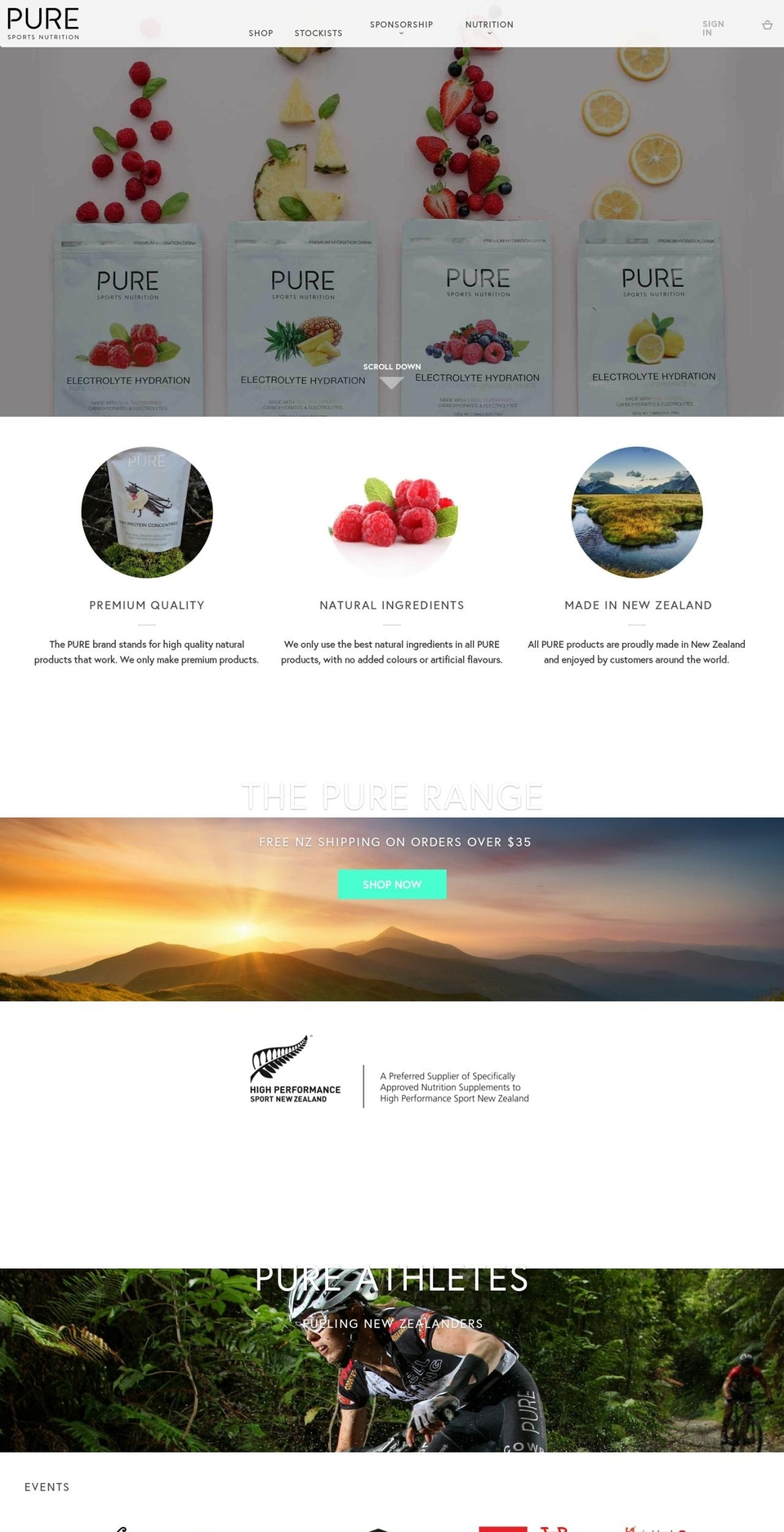 puresportsnutrition.co.nz shopify website screenshot