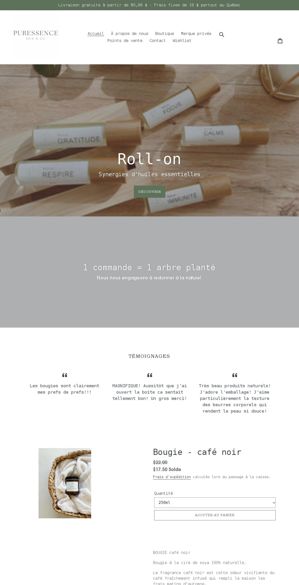 puressence.ca shopify website screenshot