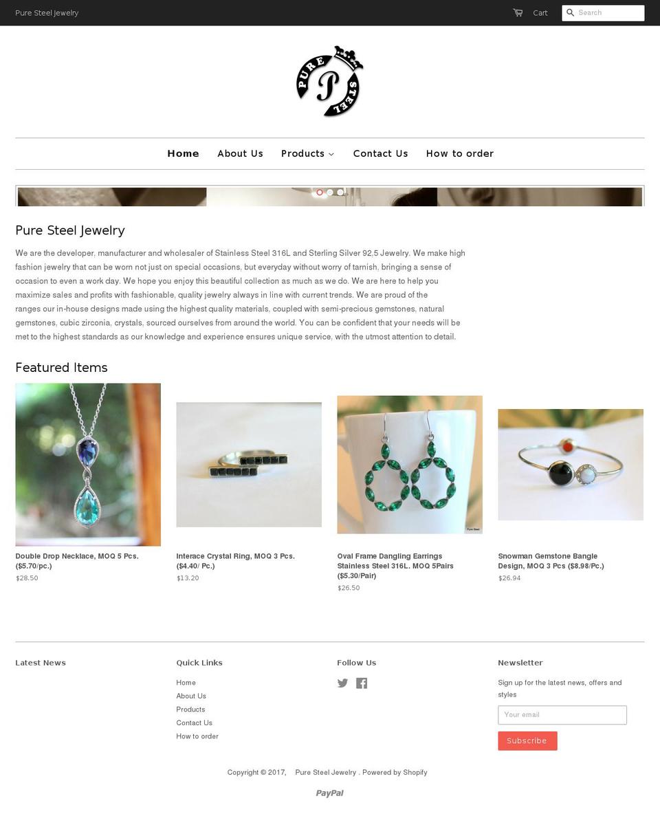 puresteeljewelry.com shopify website screenshot