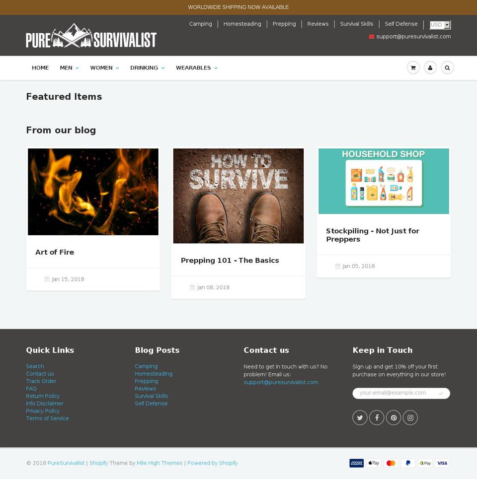 puresurvivalist.com — Shopify storefront screenshot